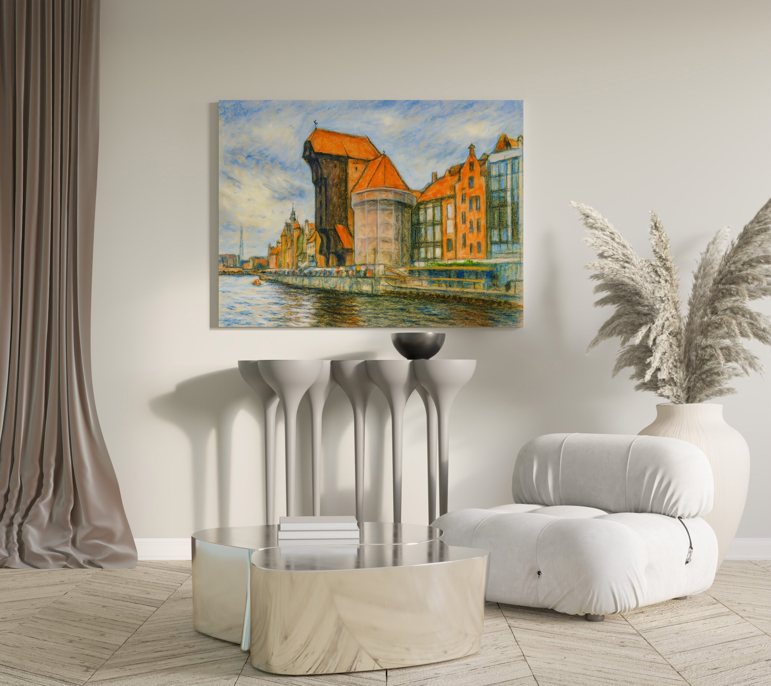 raxxa Canva: Pastel drawing of Danzig historic crane gate in daylight – Bild 3