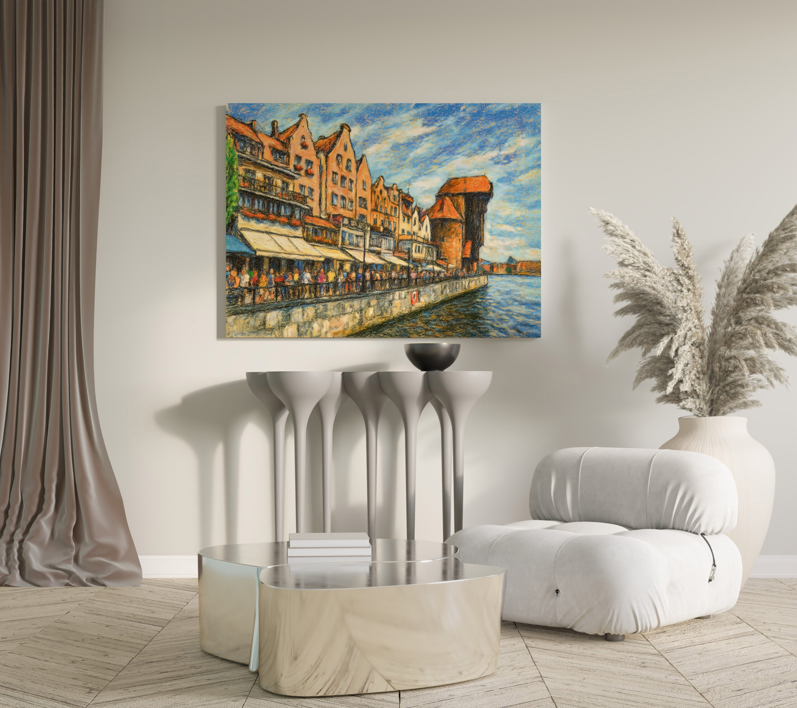 raxxa Canva: Pastel drawing of Danzig historic crane gate in daylight - Image 2