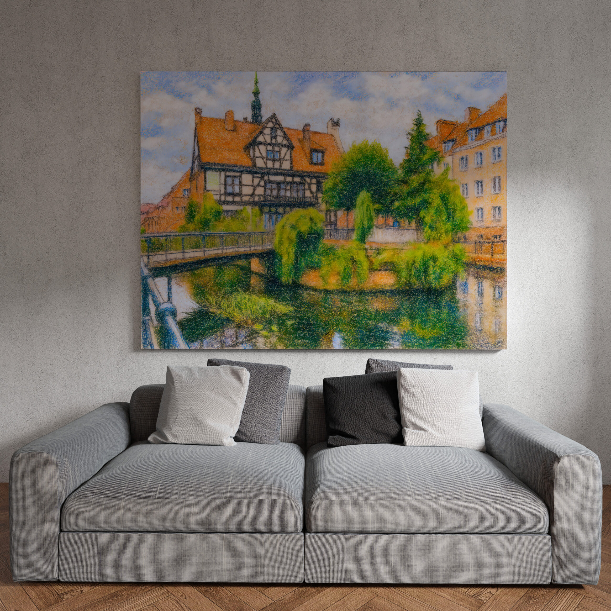 raxxa Canva: Pastel drawing of Danzig’ old mill on Radunia Canal – Image 2