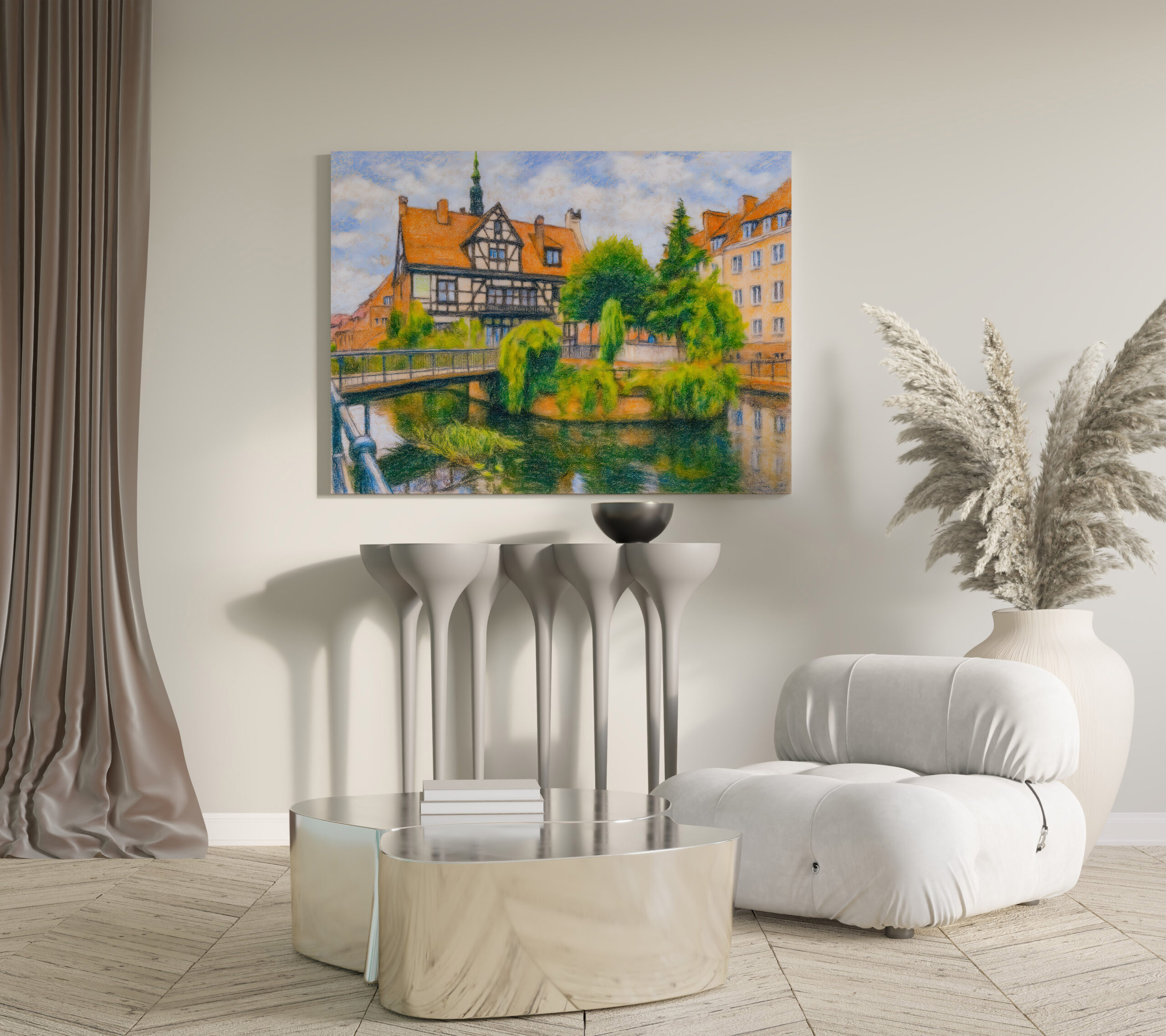 raxxa Canva: Pastel drawing of Danzig’ old mill on Radunia Canal – Image 3