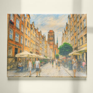 raxxa Canva: Pastel drawing of Danzig Mariacka Street in summer light