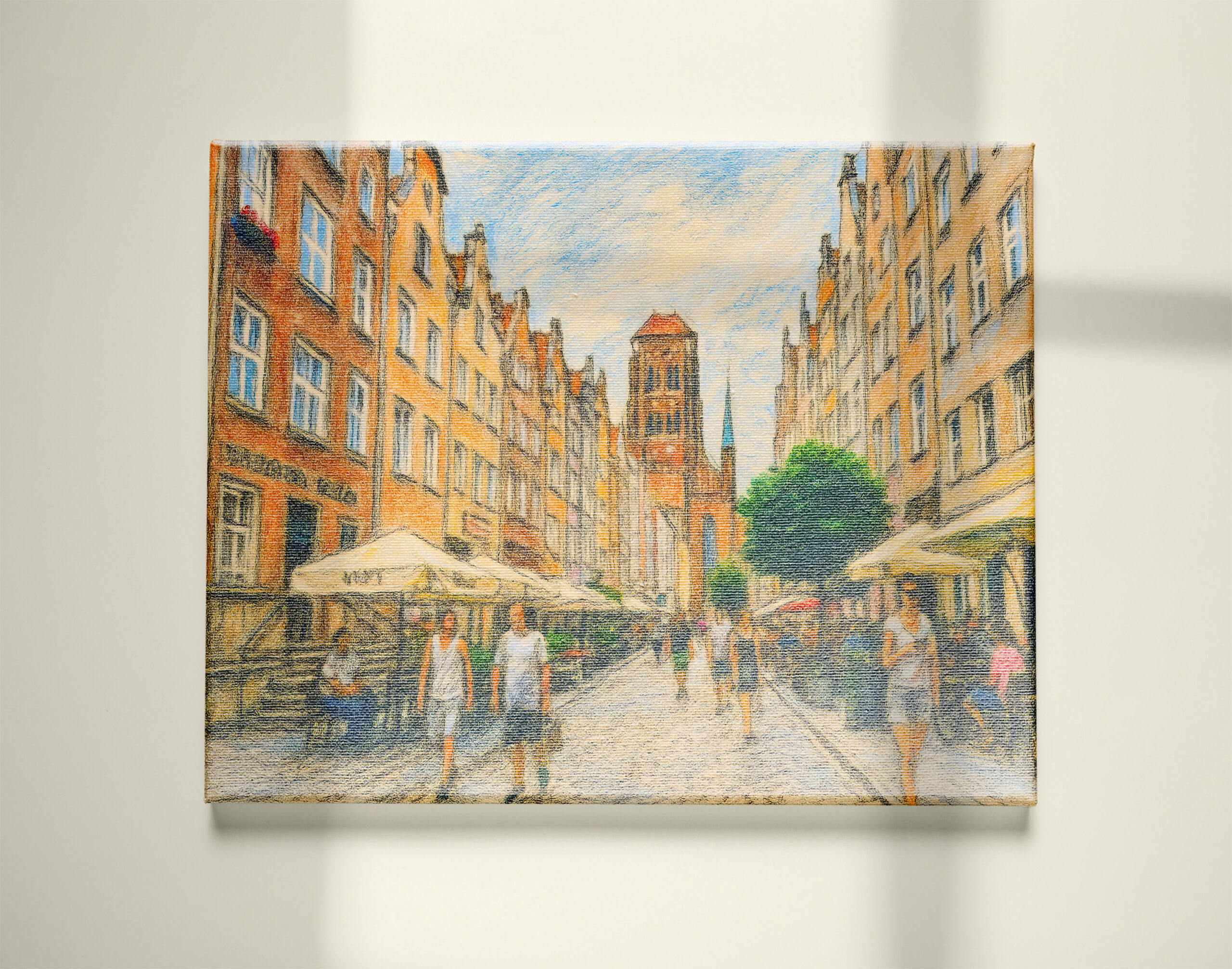 raxxa Canva: Pastel drawing of Danzig Mariacka Street in summer light