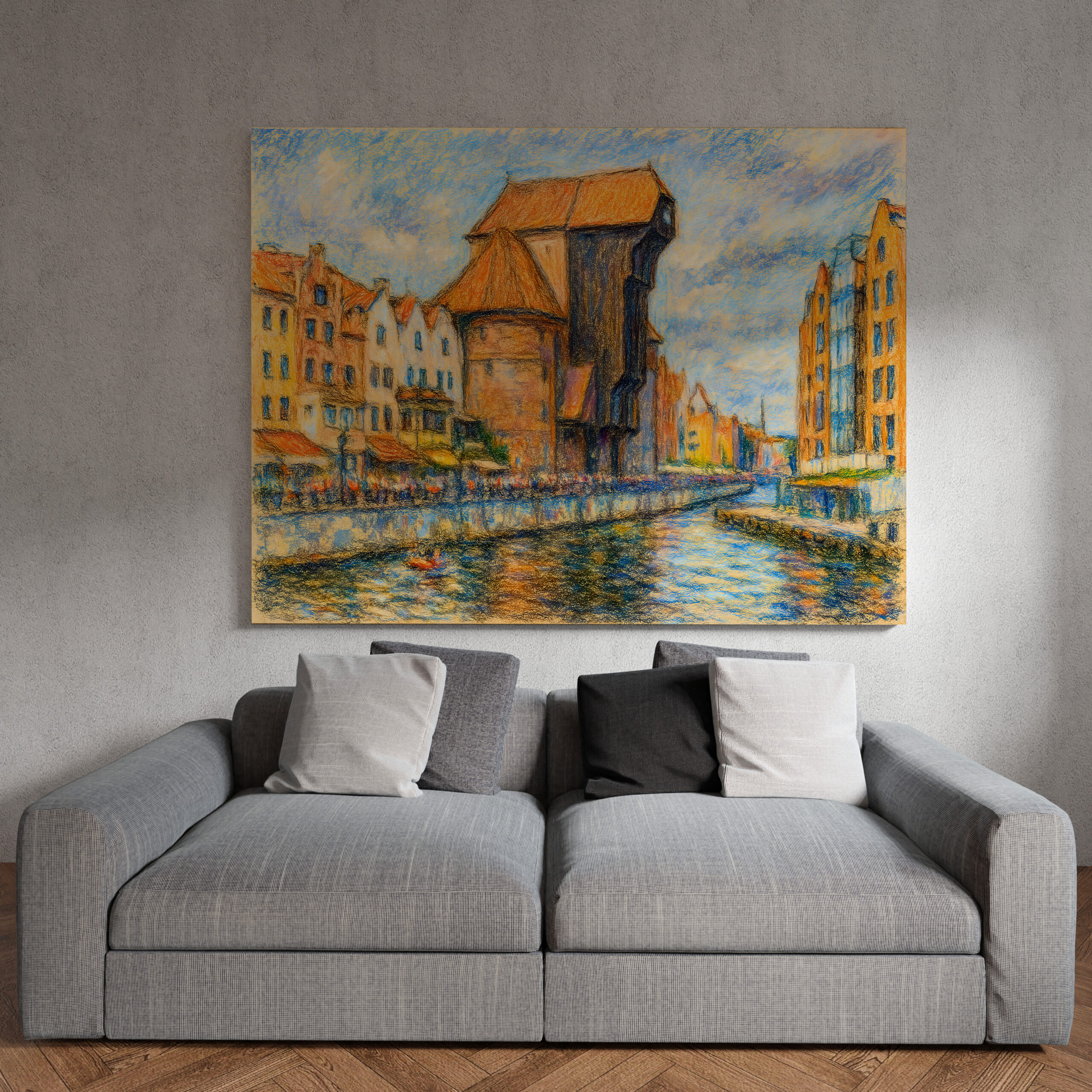 raxxa Canva: Pastel drawing of Danzig historic crane gate in daylight - Image 3