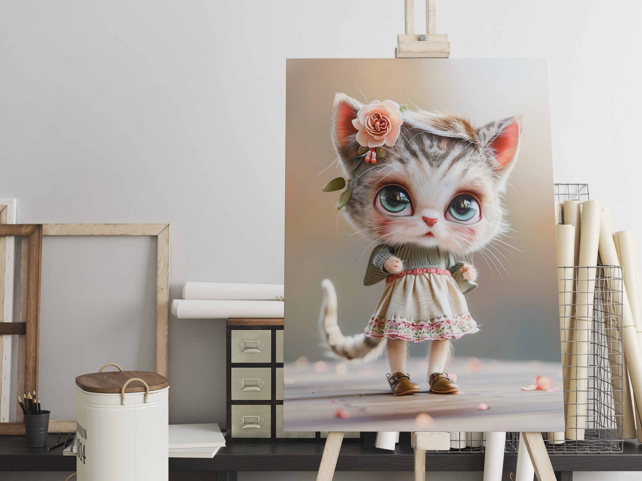raxxa Canva: Kitten in White Dress Indoors