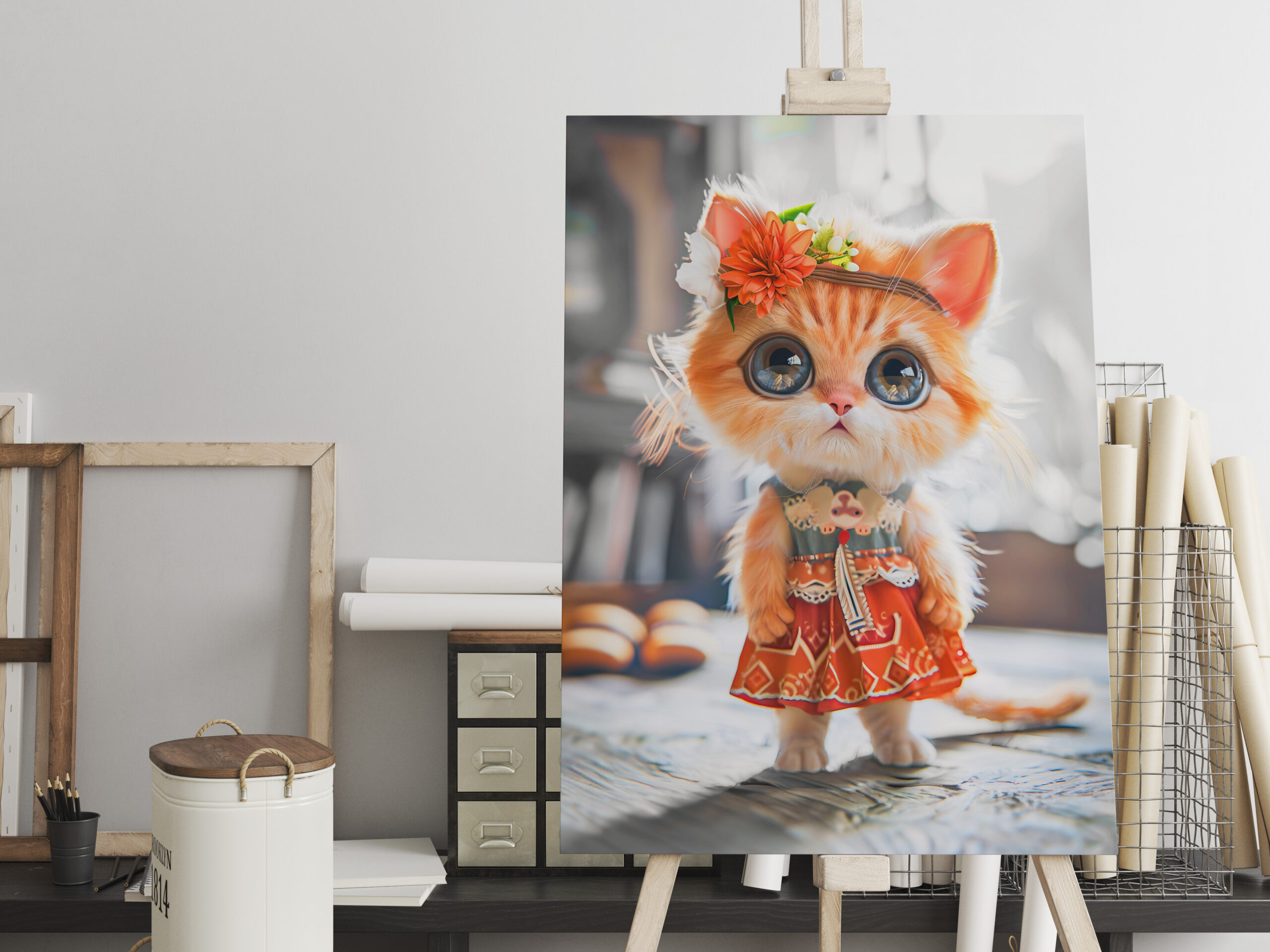 raxxa Canva: Kitten in Red Dress in Room – Image 2