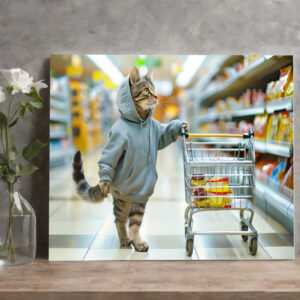 raxxa Canva: Cat with shopping basket in supermarket aisle