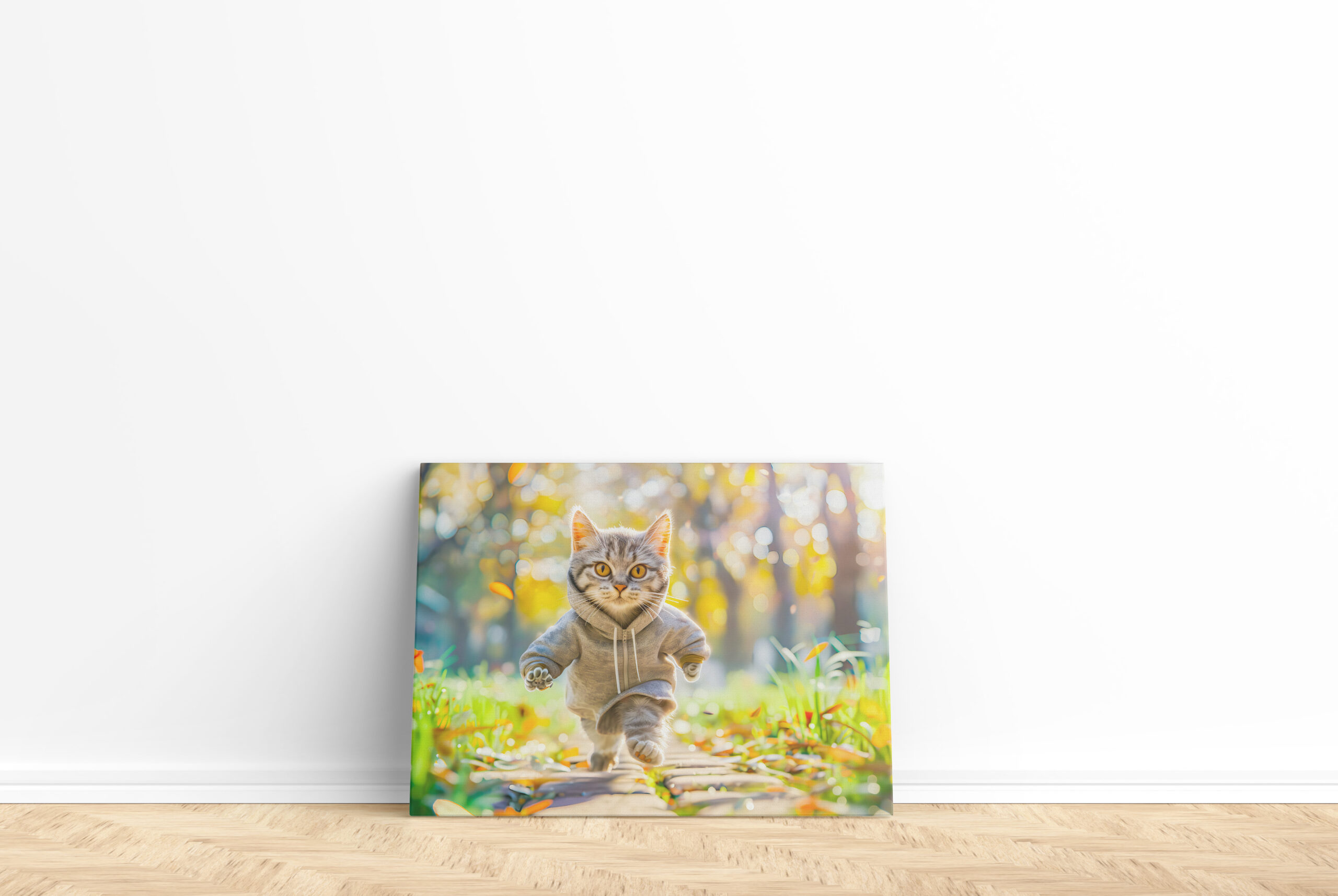 raxxa Canva: Cat in hoodie jogging through green park - Imagen 2