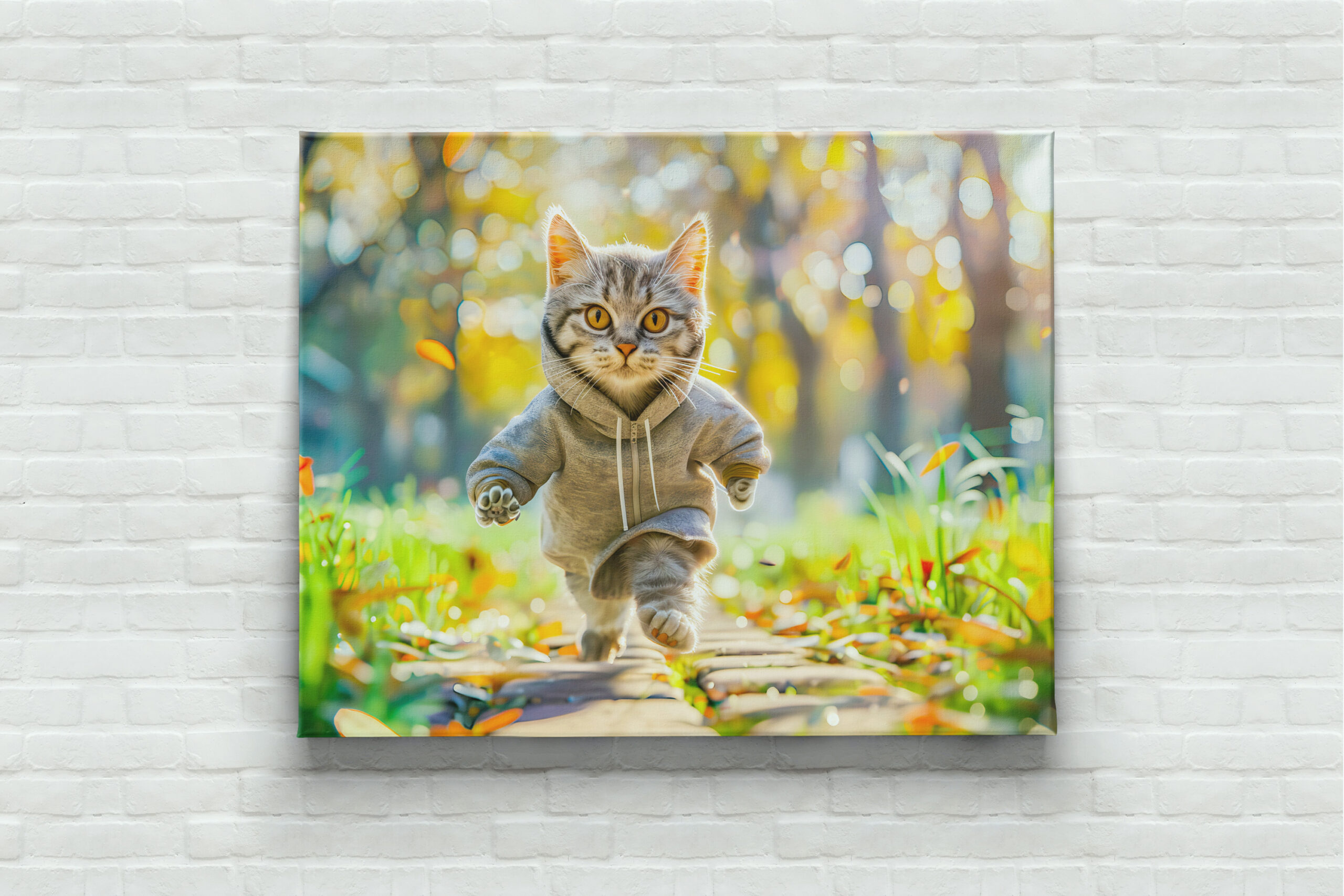 raxxa Canva: Cat in hoodie jogging through green park - Imagen 3