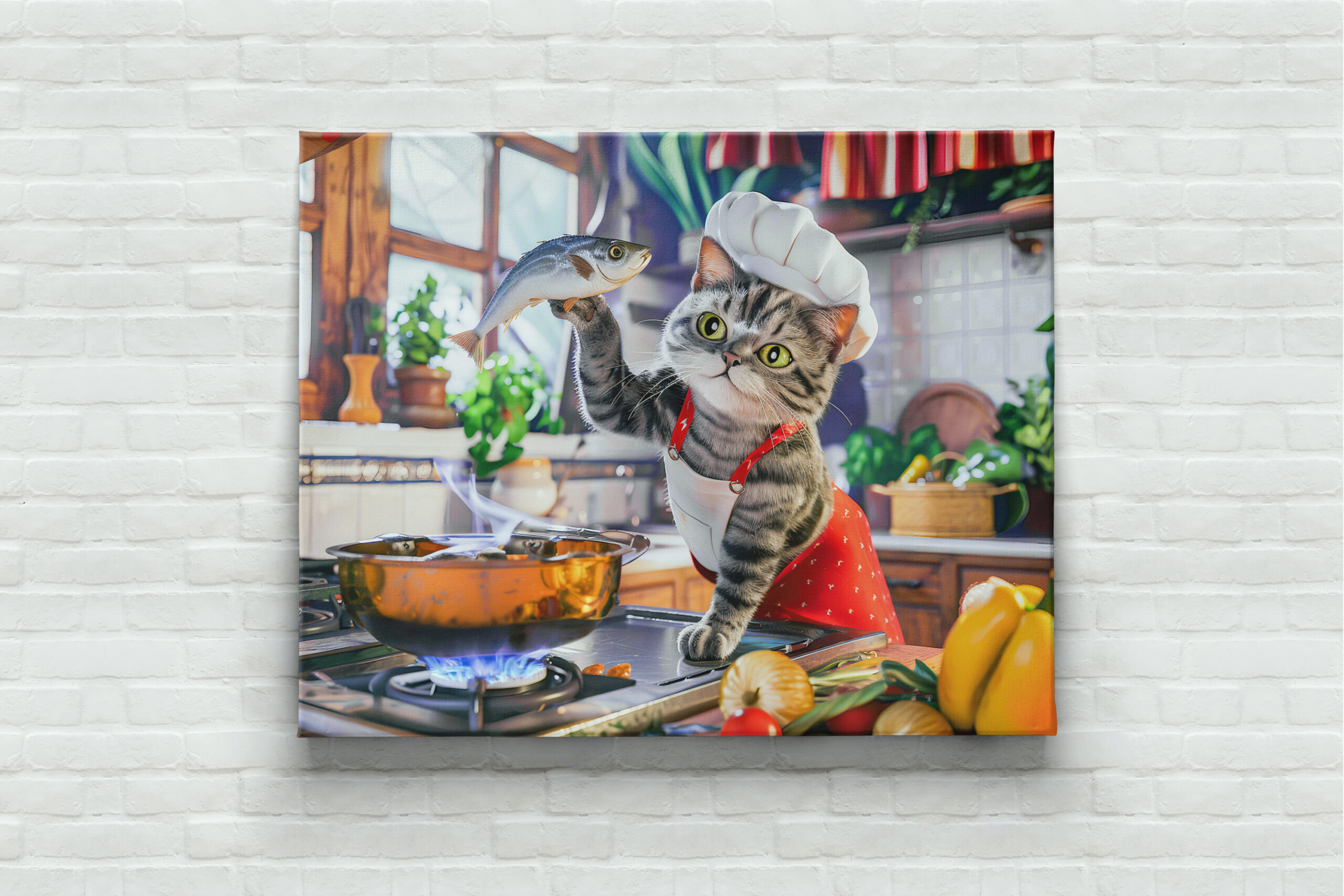 raxxa Canva: Cat in chef hat cooking with vegetables and fish - Imagen 3