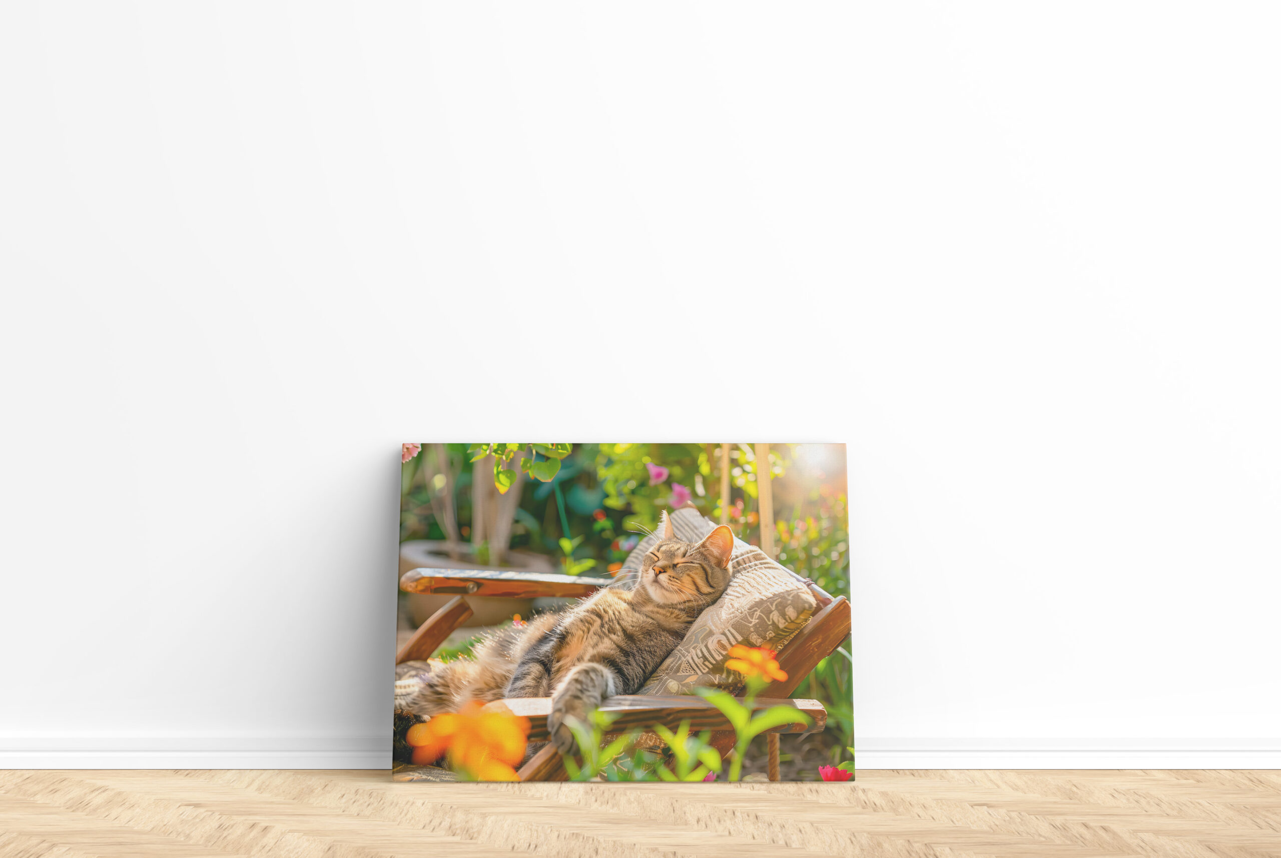 raxxa Canva: Cat sleeping in garden chair among flowers - Imagen 2