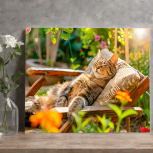 raxxa Canva: Cat sleeping in garden chair among flowers