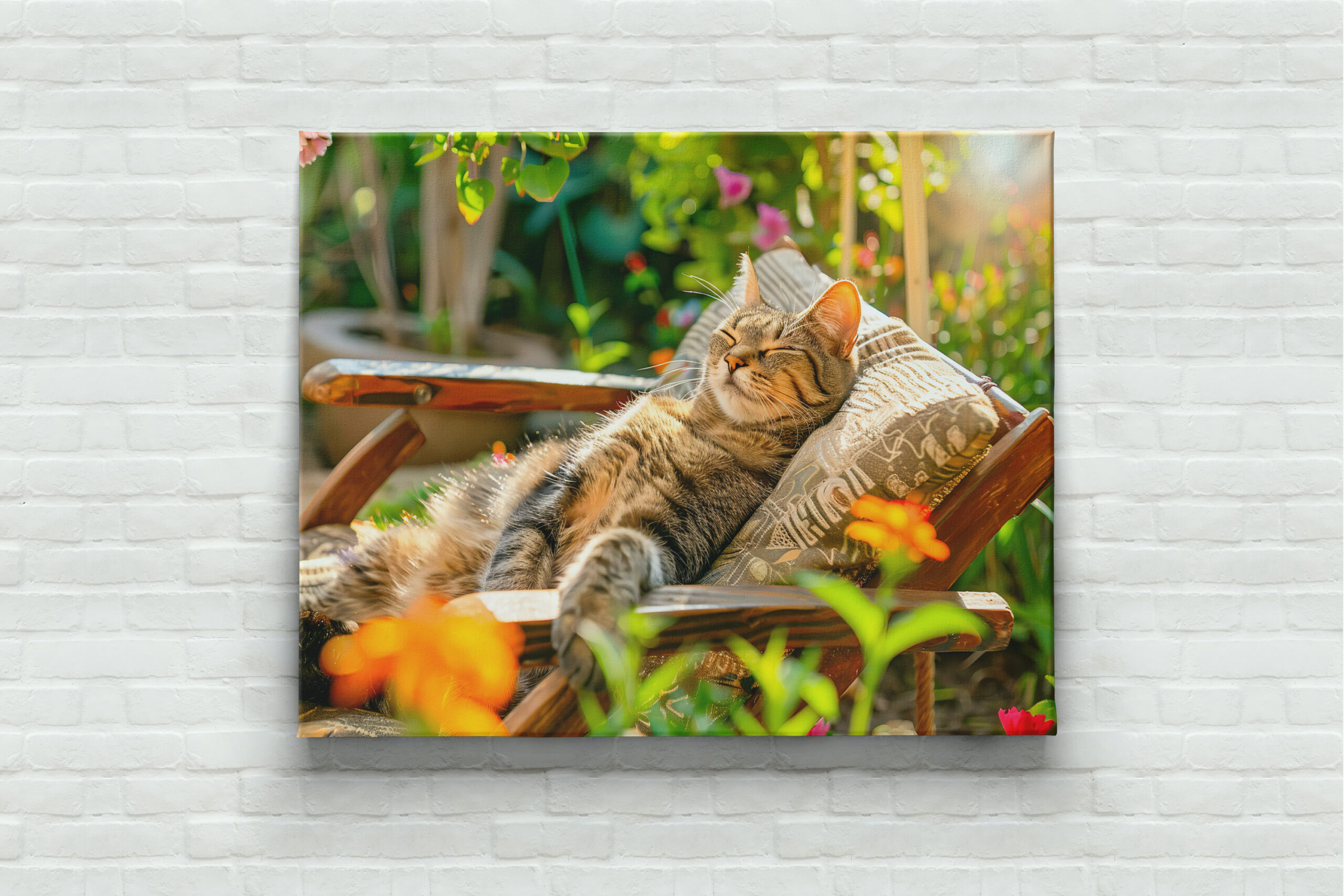 raxxa Canva: Cat sleeping in garden chair among flowers - Imagen 3