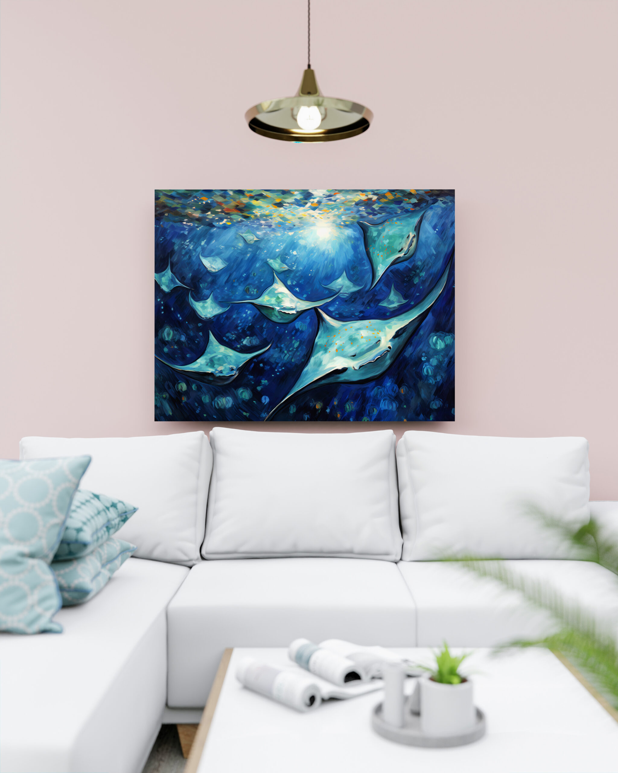 raxxa Canva: Manta Rays in Expressive Ocean Oil Painting - Imagen 2