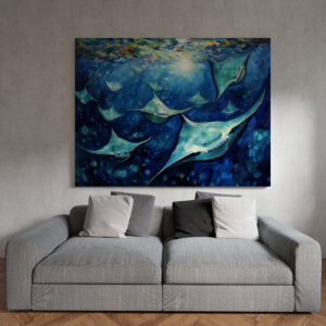 raxxa Canva: Manta Rays in Expressive Ocean Oil Painting
