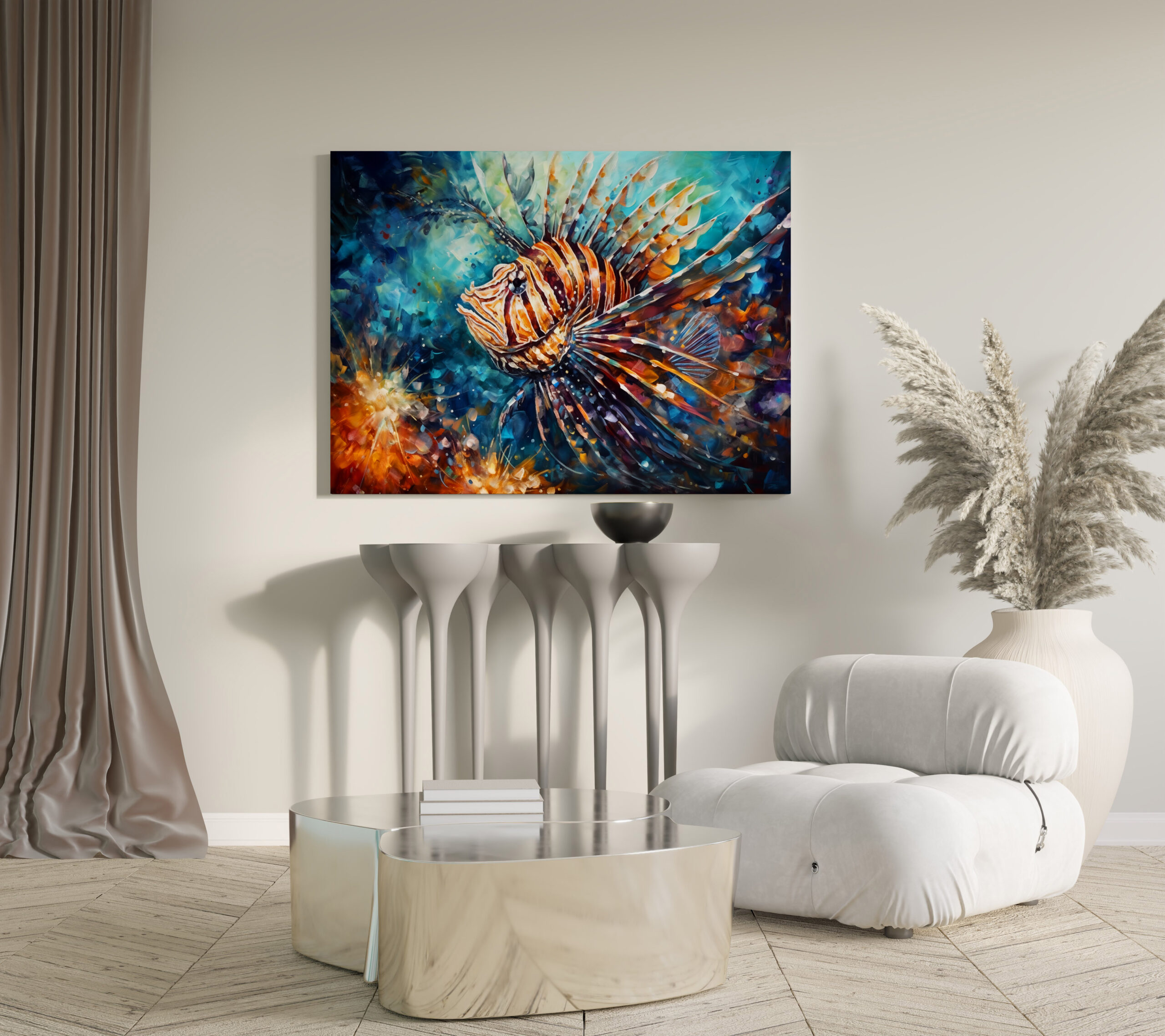 raxxa Canva: Lionfish in Expressive Ocean Oil Painting