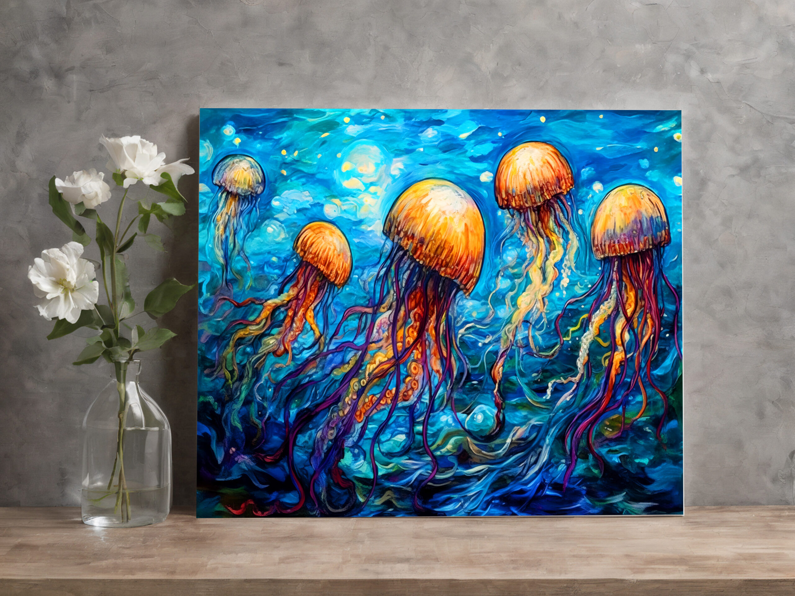 raxxa Canva: Jellyfish in Swirling Underwater Oil Painting – Image 2