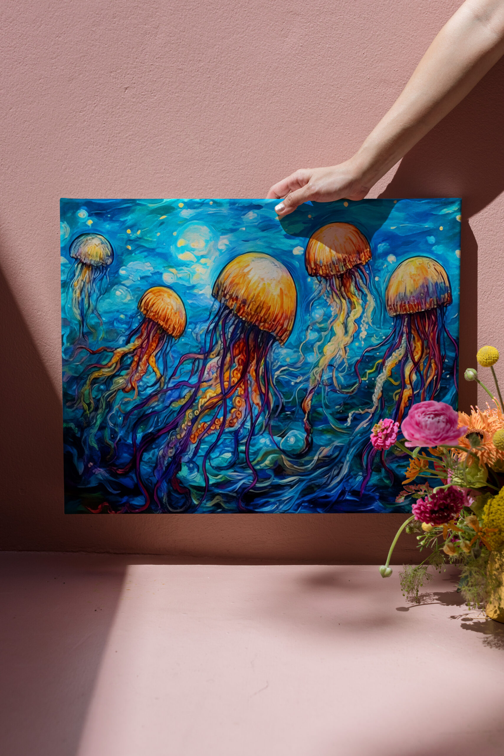 raxxa Canva: Jellyfish in Swirling Underwater Oil Painting – Image 3