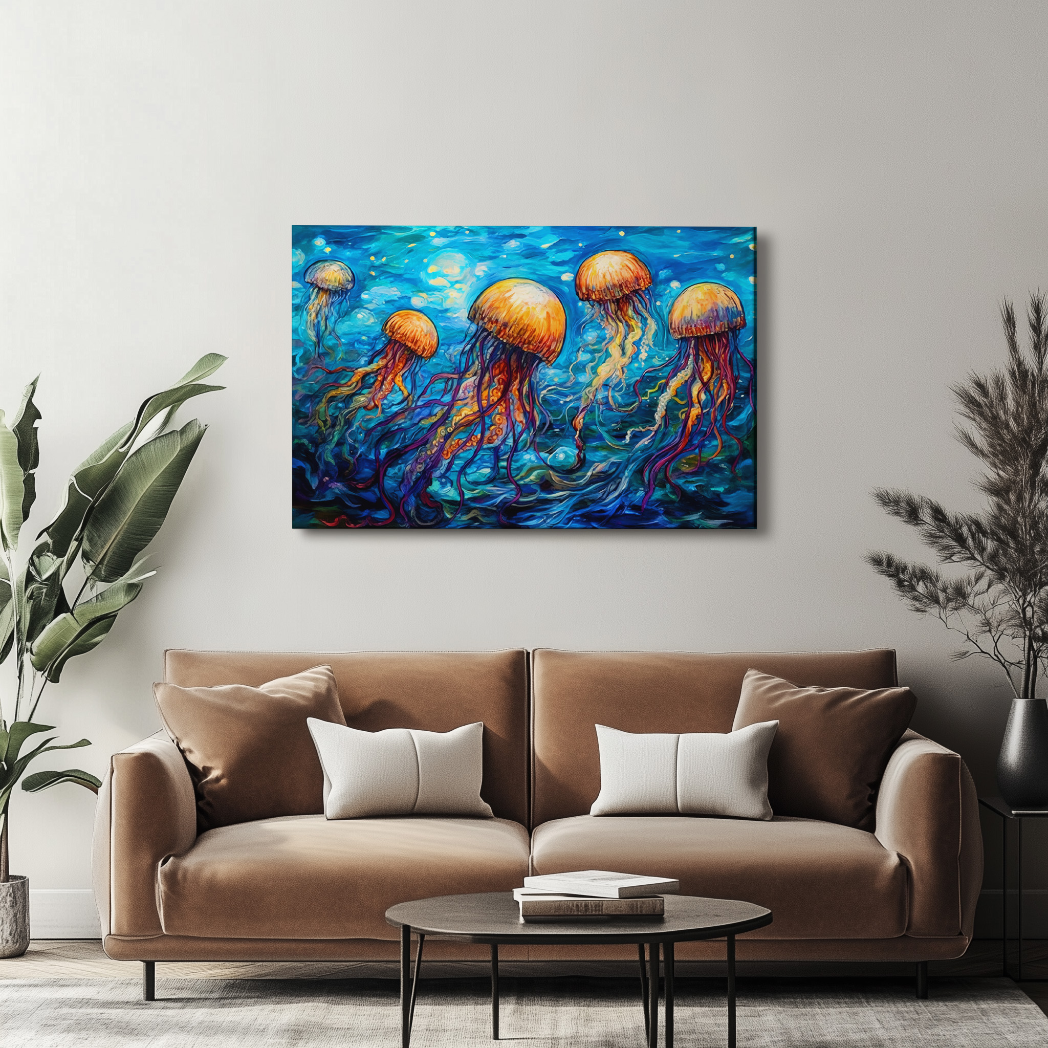 raxxa Canva: Jellyfish in Swirling Underwater Oil Painting