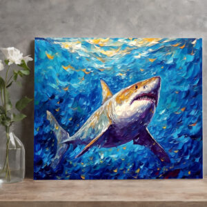 raxxa Canva: Shark in Expressive Underwater Oil Painting