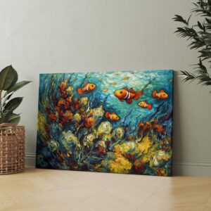 raxxa Canva: Clownfish in Swirling Coral Reef Painting