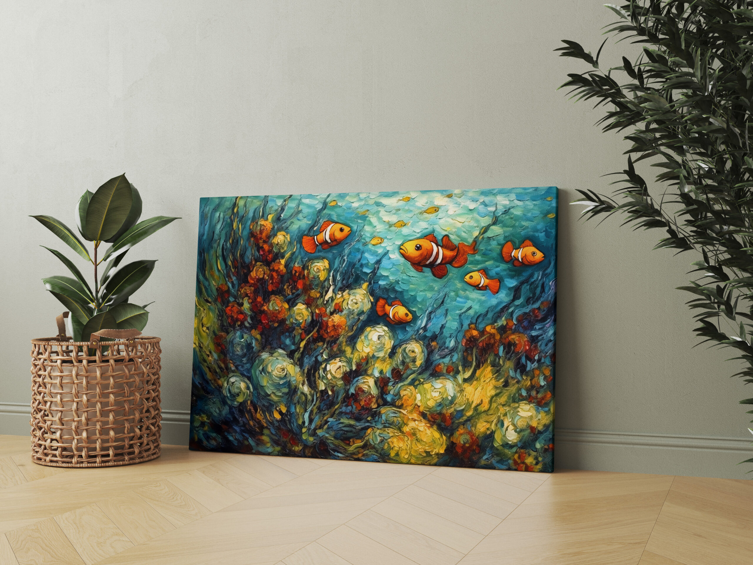 raxxa Canva: Clownfish in Swirling Coral Reef Painting