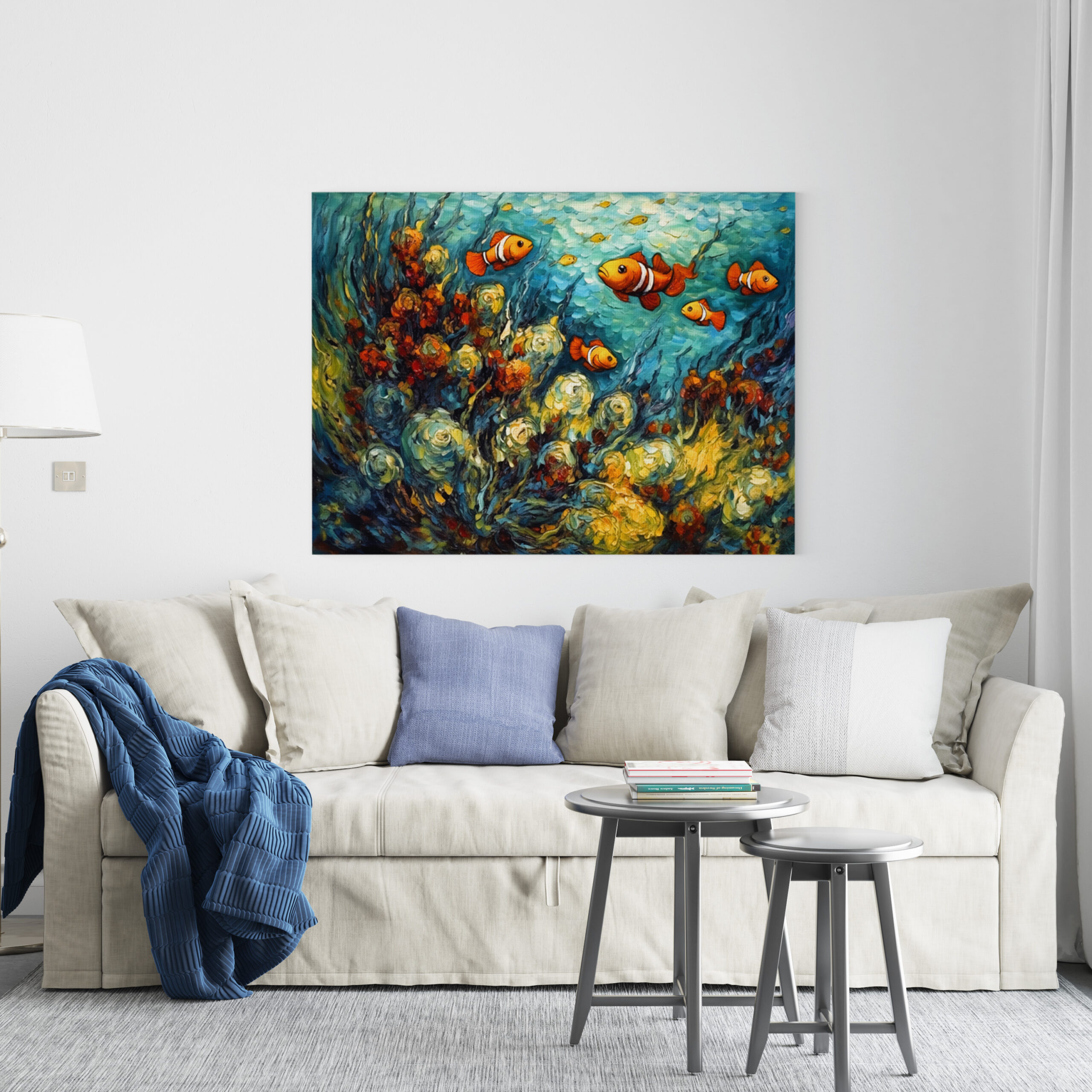 raxxa Canva: Clownfish in Swirling Coral Reef Painting - immagine 2