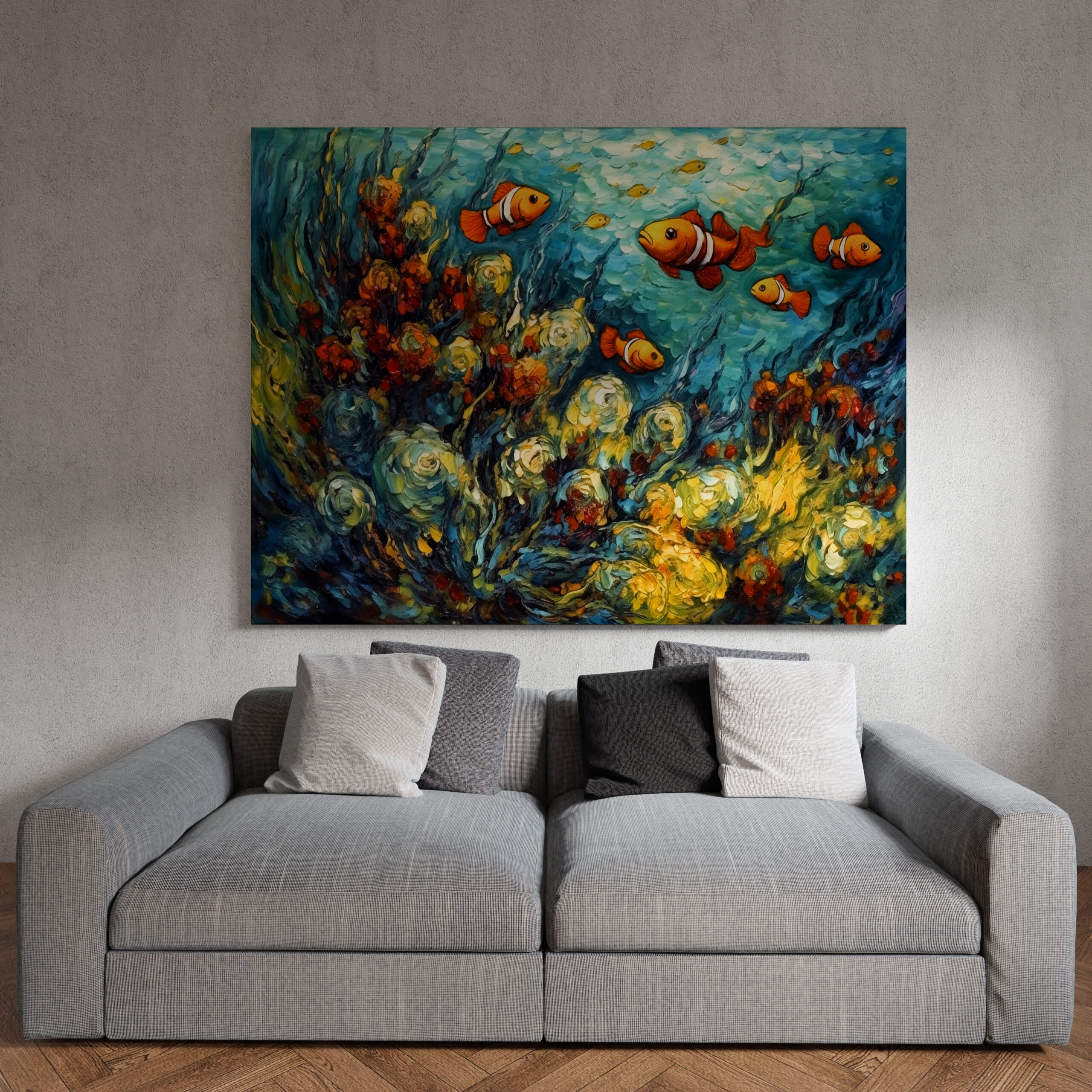 raxxa Canva: Clownfish in Swirling Coral Reef Painting - immagine 3