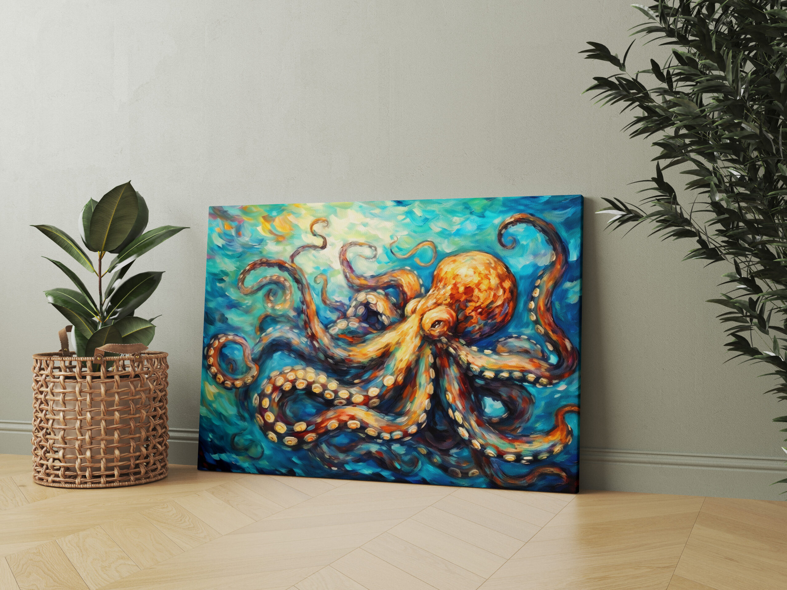 raxxa Canva: Octopus in Swirling Ocean Oil Painting