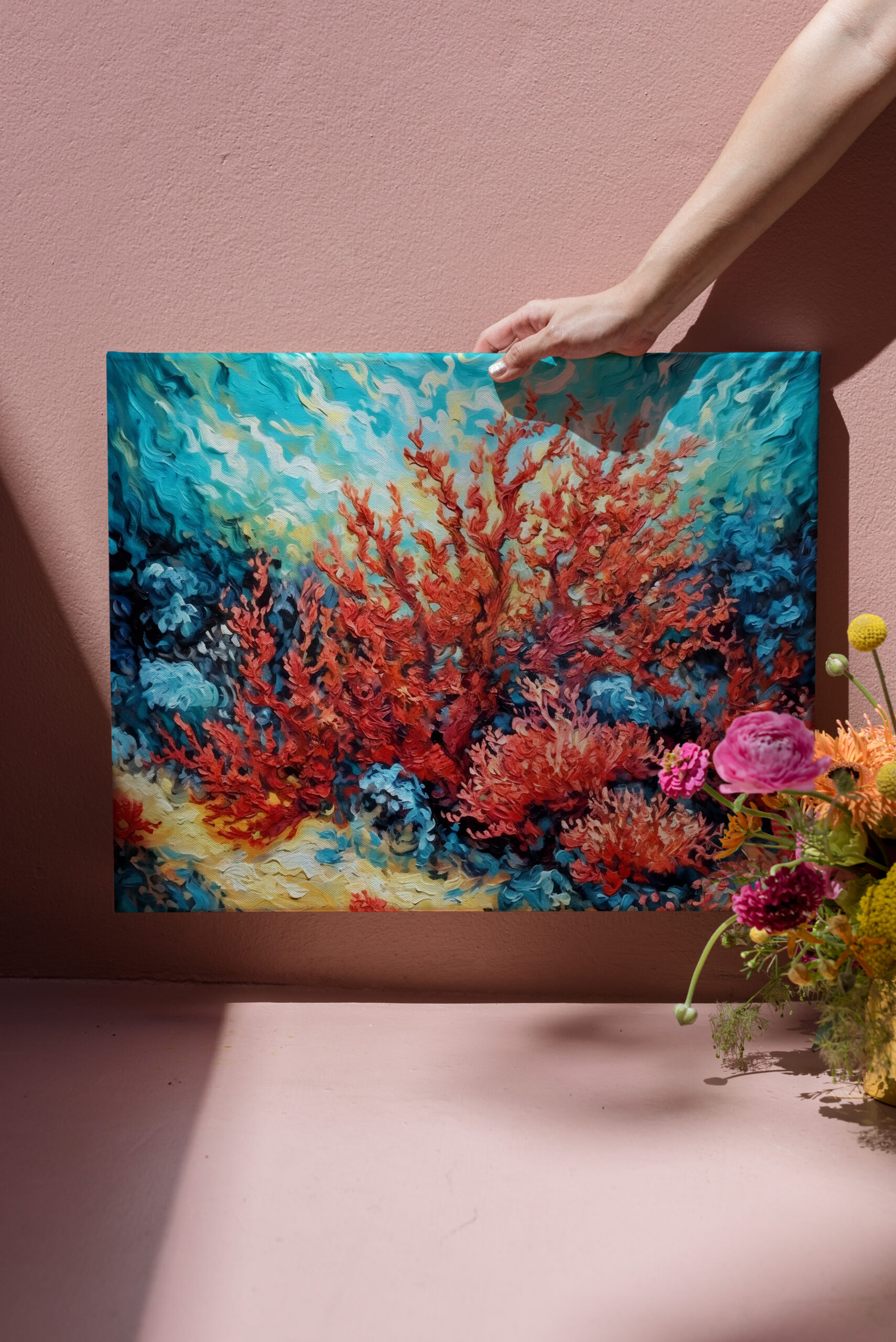raxxa Canva: Coral Reef in Swirling Underwater Oil Painting