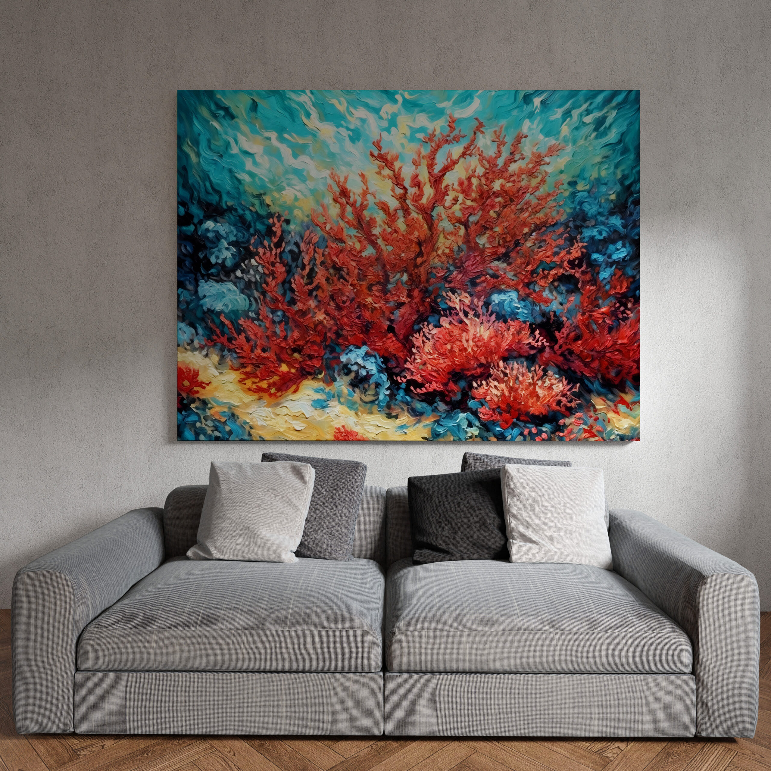 raxxa Canva: Coral Reef in Swirling Underwater Oil Painting – Image 3