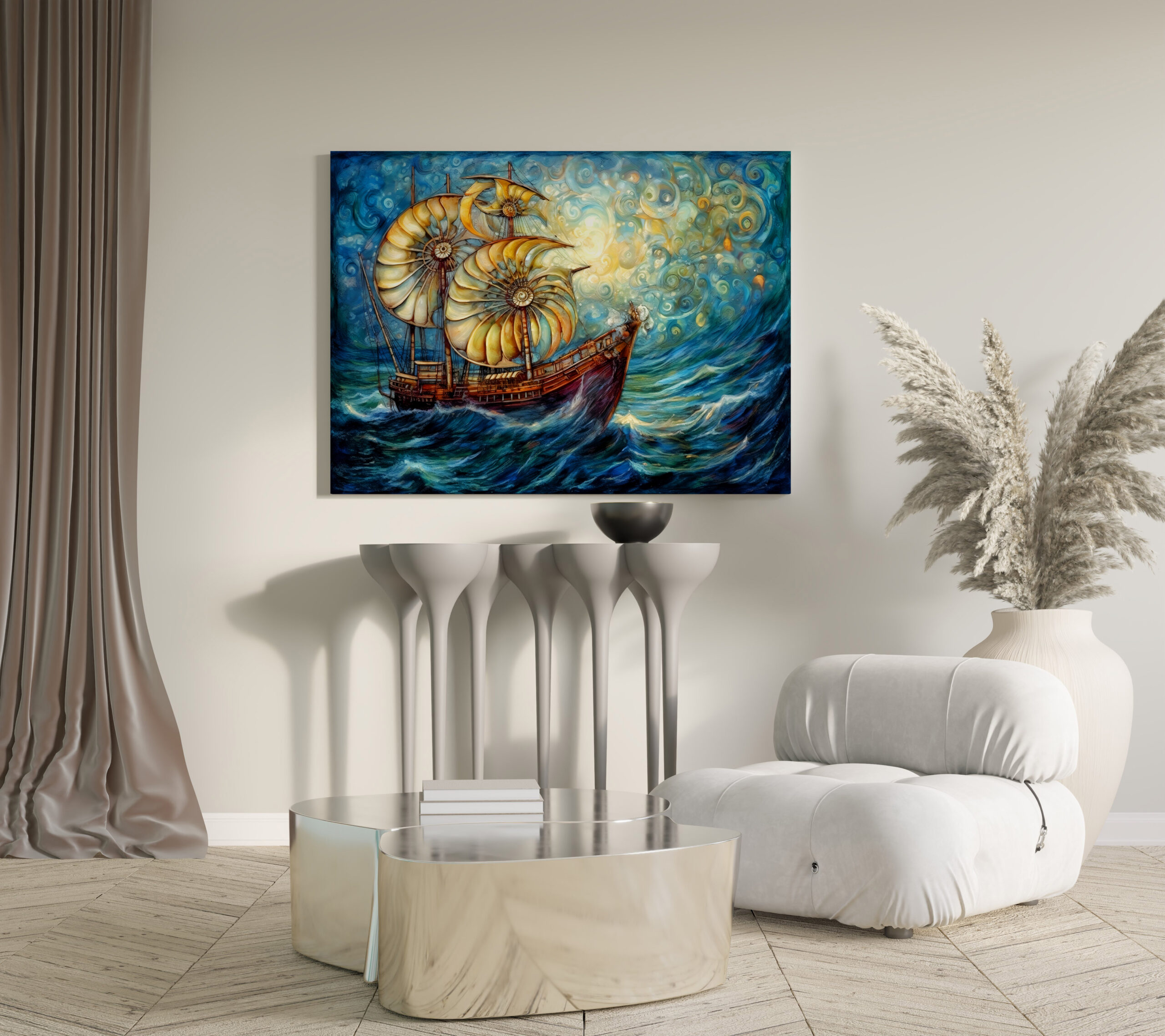raxxa Canva: Fantastical Nautilus Ship in Swirling Ocean - immagine 2