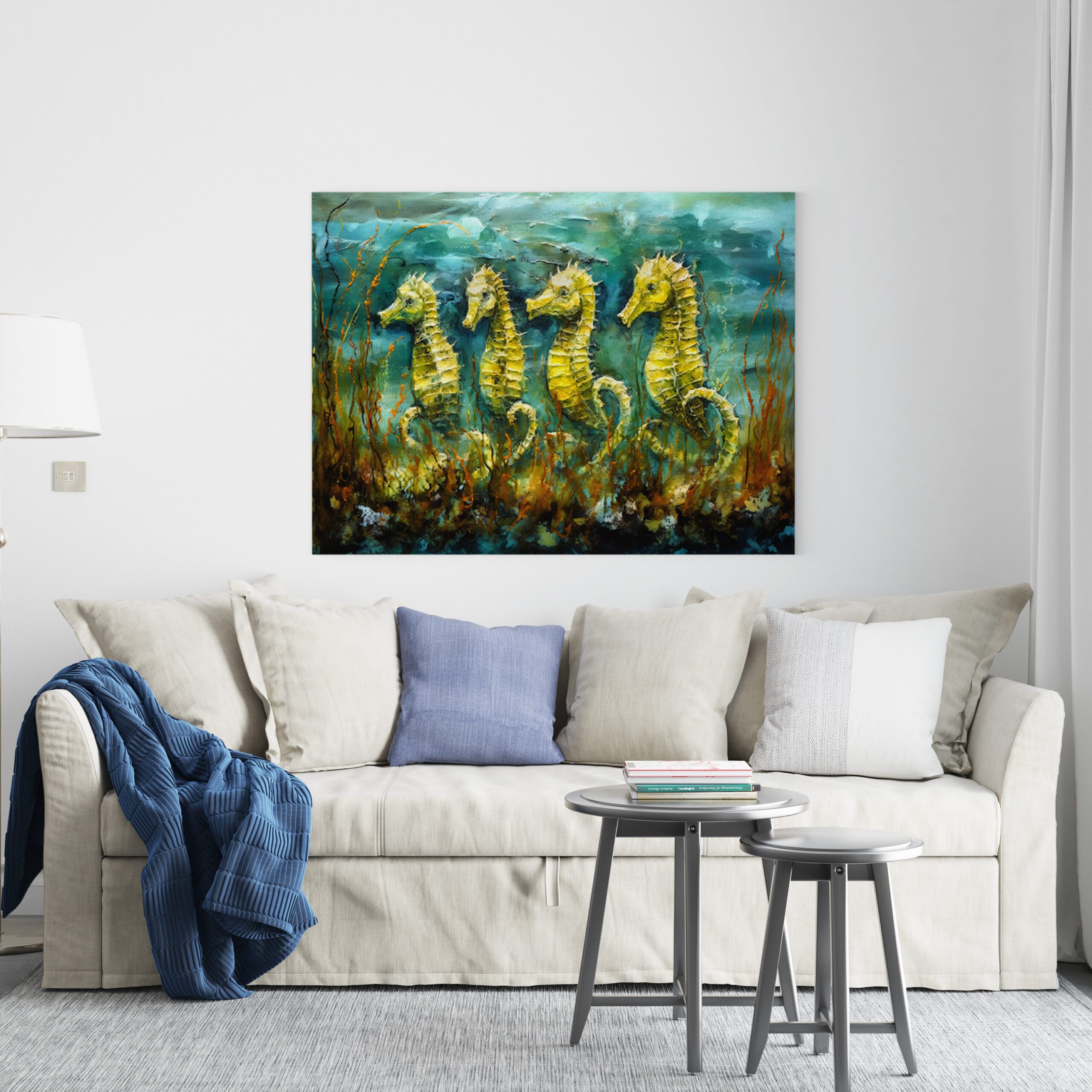 raxxa Canva: Seahorses in Expressive Ocean Oil Painting