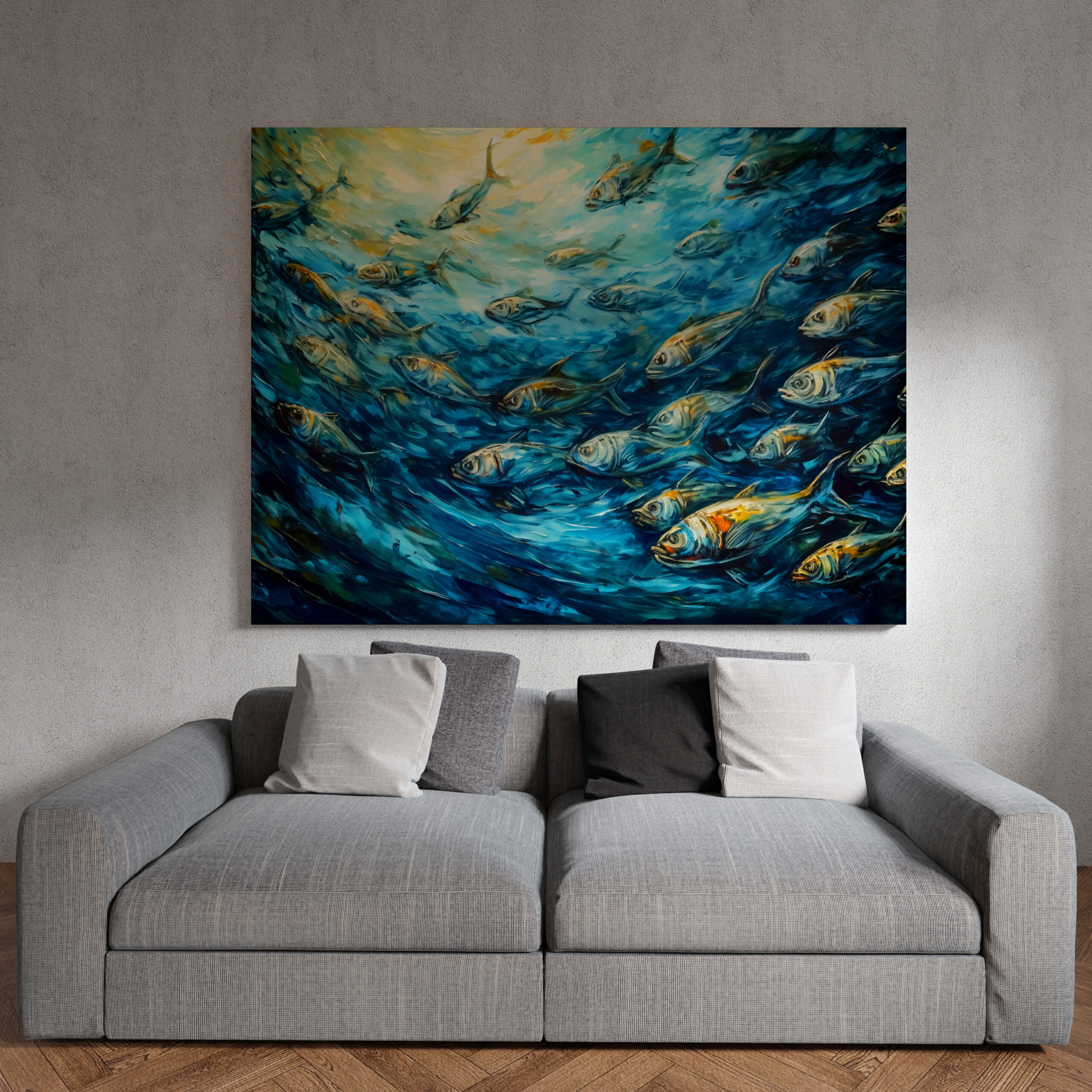 raxxa Canva: School of Fish in Expressive Ocean Painting – Image 2