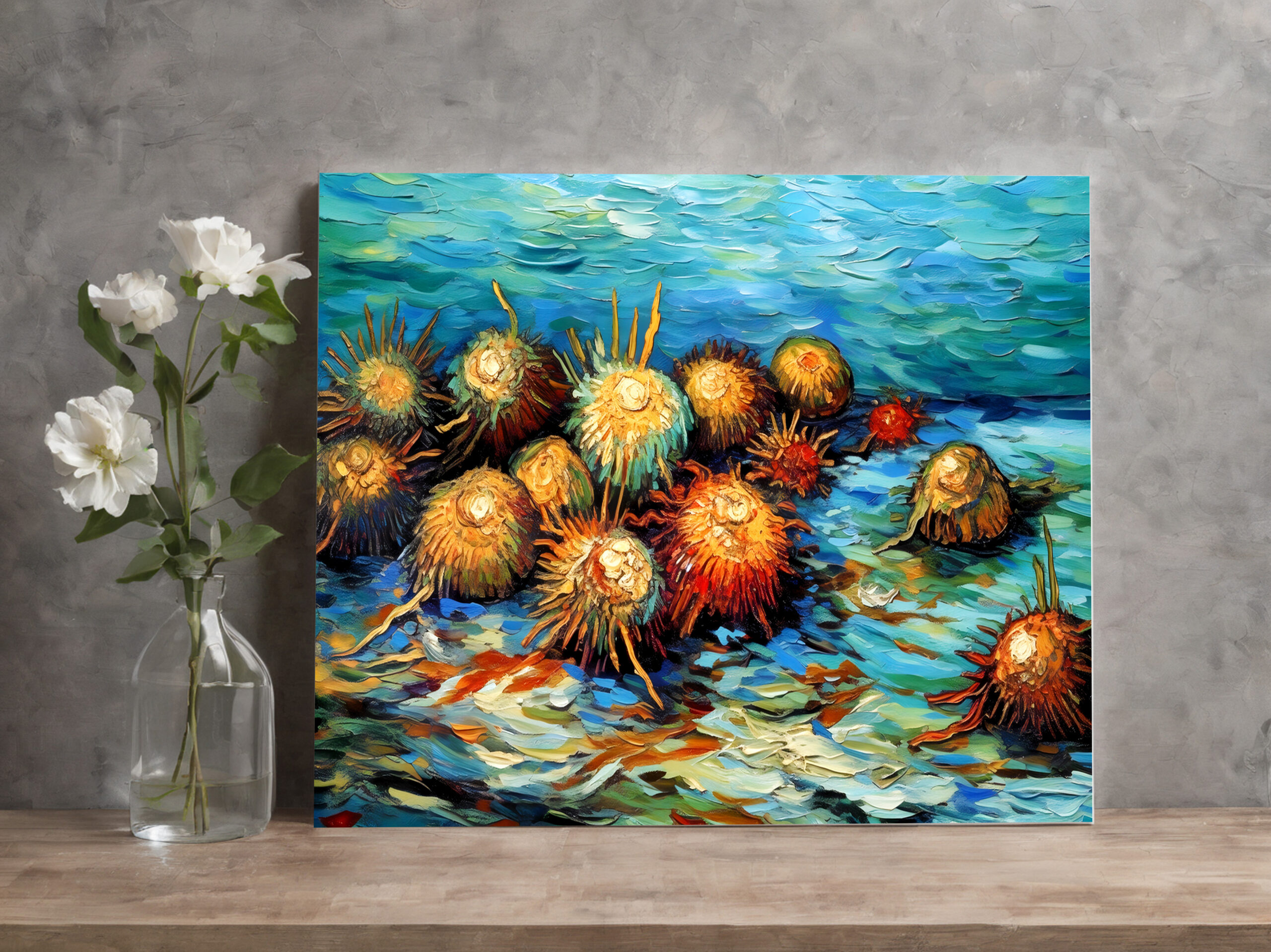 raxxa Canva: Sea Urchins in Expressive Ocean Oil Painting – Bild 3