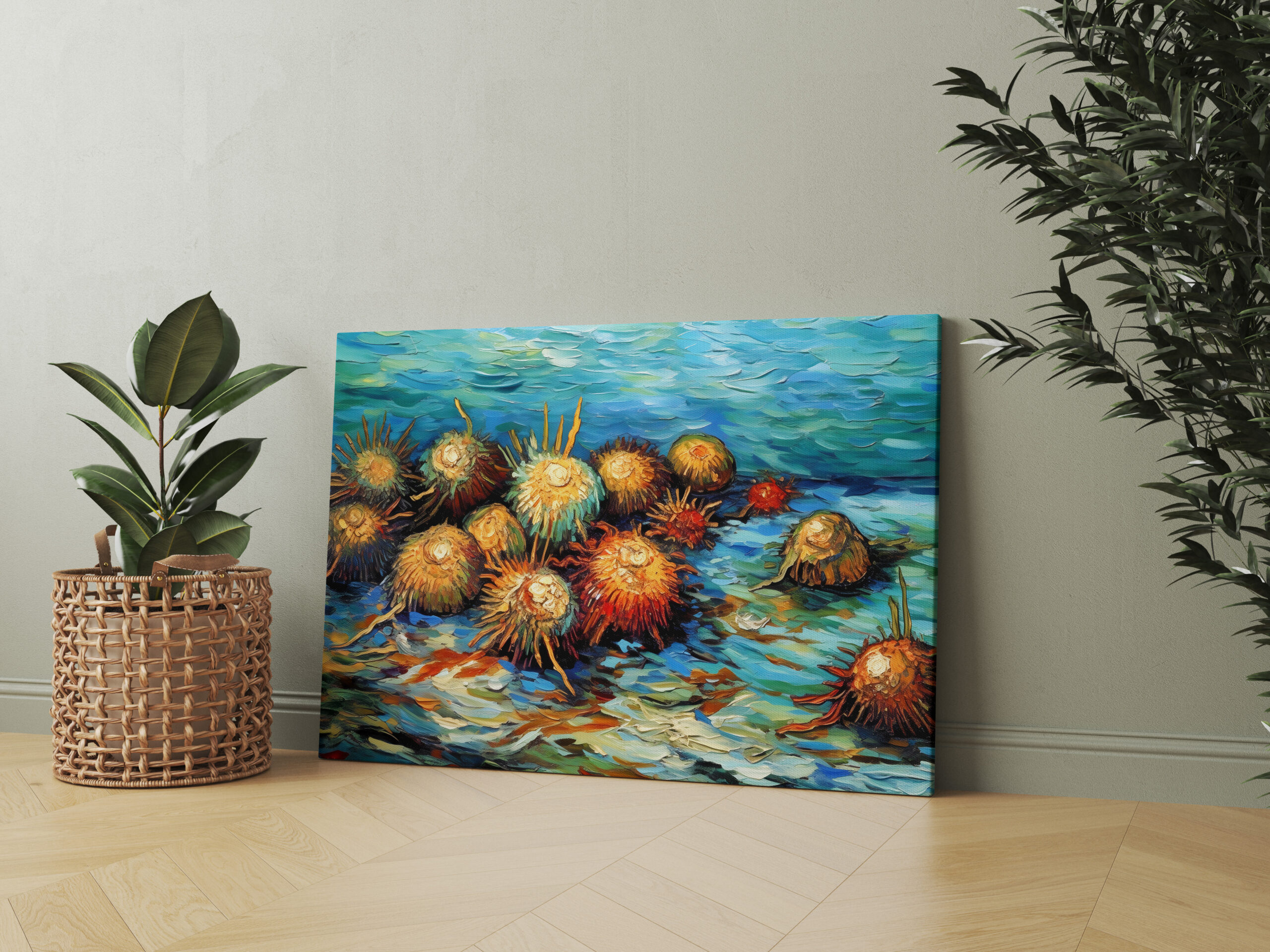 raxxa Canva: Sea Urchins in Expressive Ocean Oil Painting
