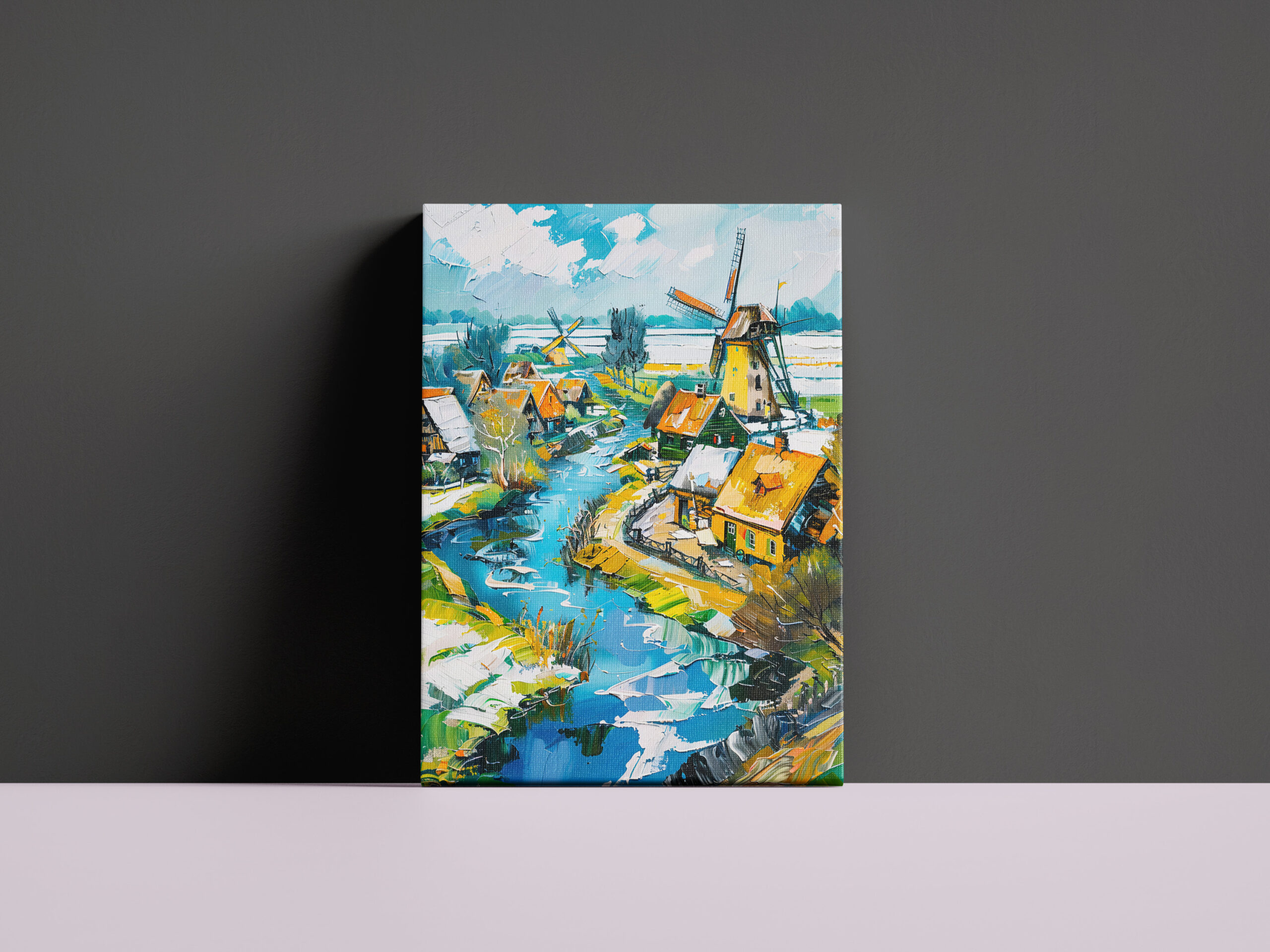 raxxa Canva: Dutch Countryside with Windmills and Water Channels Fantasy Painting – Bild 3
