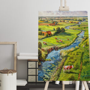 raxxa Canva: Countryside with Cows and Stream Fantasy Painting