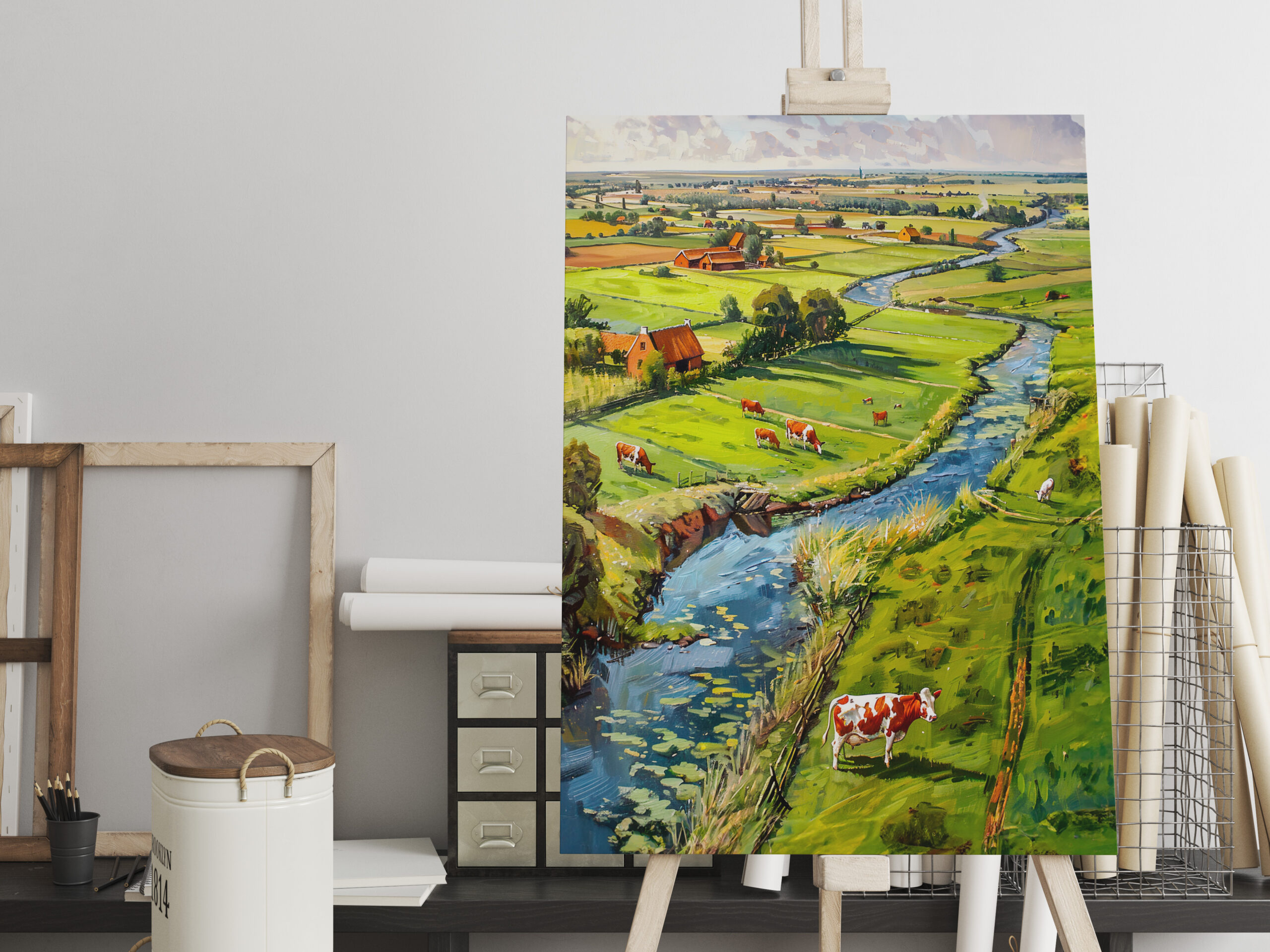 raxxa Canva: Countryside with Cows and Stream Fantasy Painting