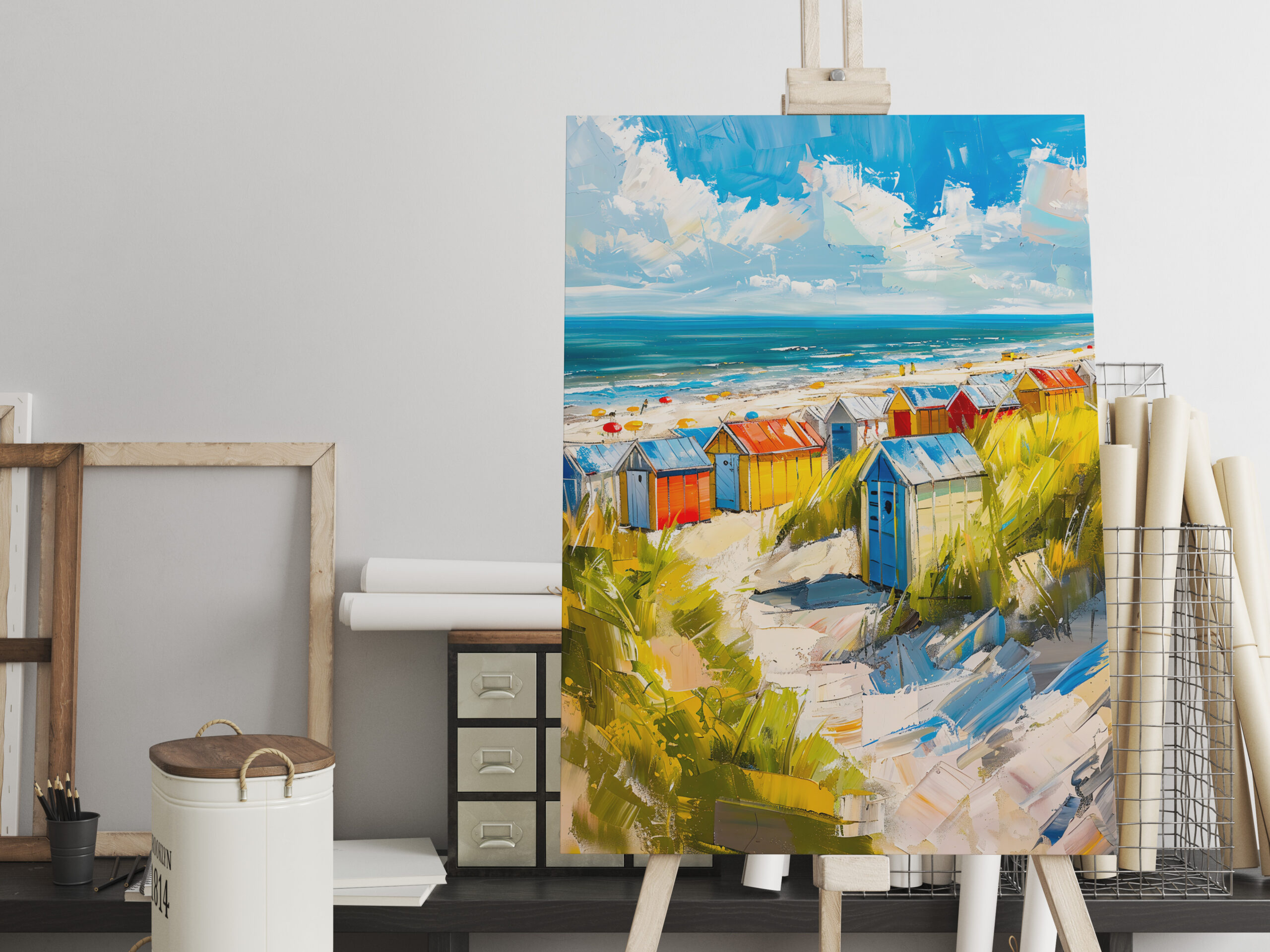 raxxa Canva: Beach Huts by the Sea in Holland Painting – Image 2