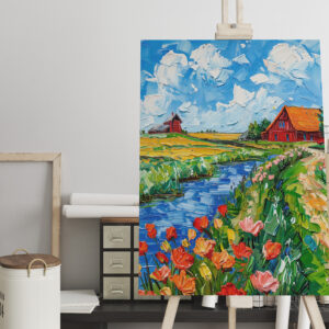raxxa Canva: Tulip Fields with Barn and Stream Fantasy Painting