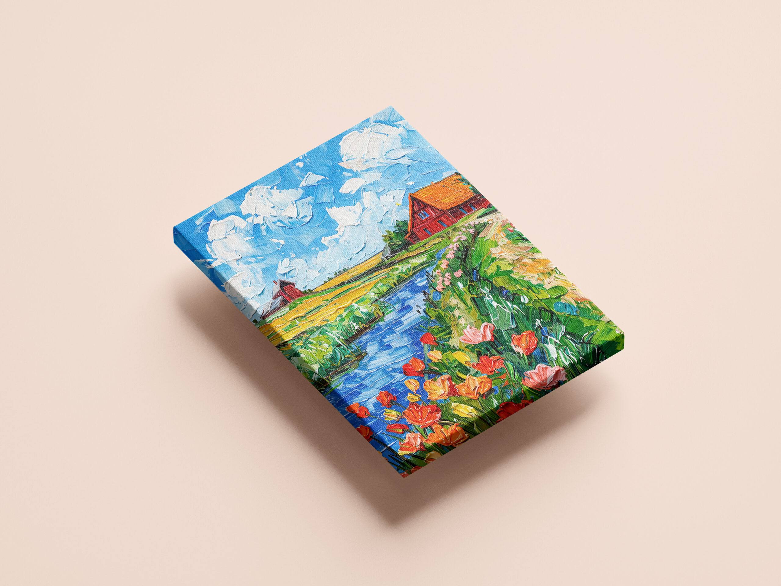 raxxa Canva: Tulip Fields with Barn and Stream Fantasy Painting – Image 2