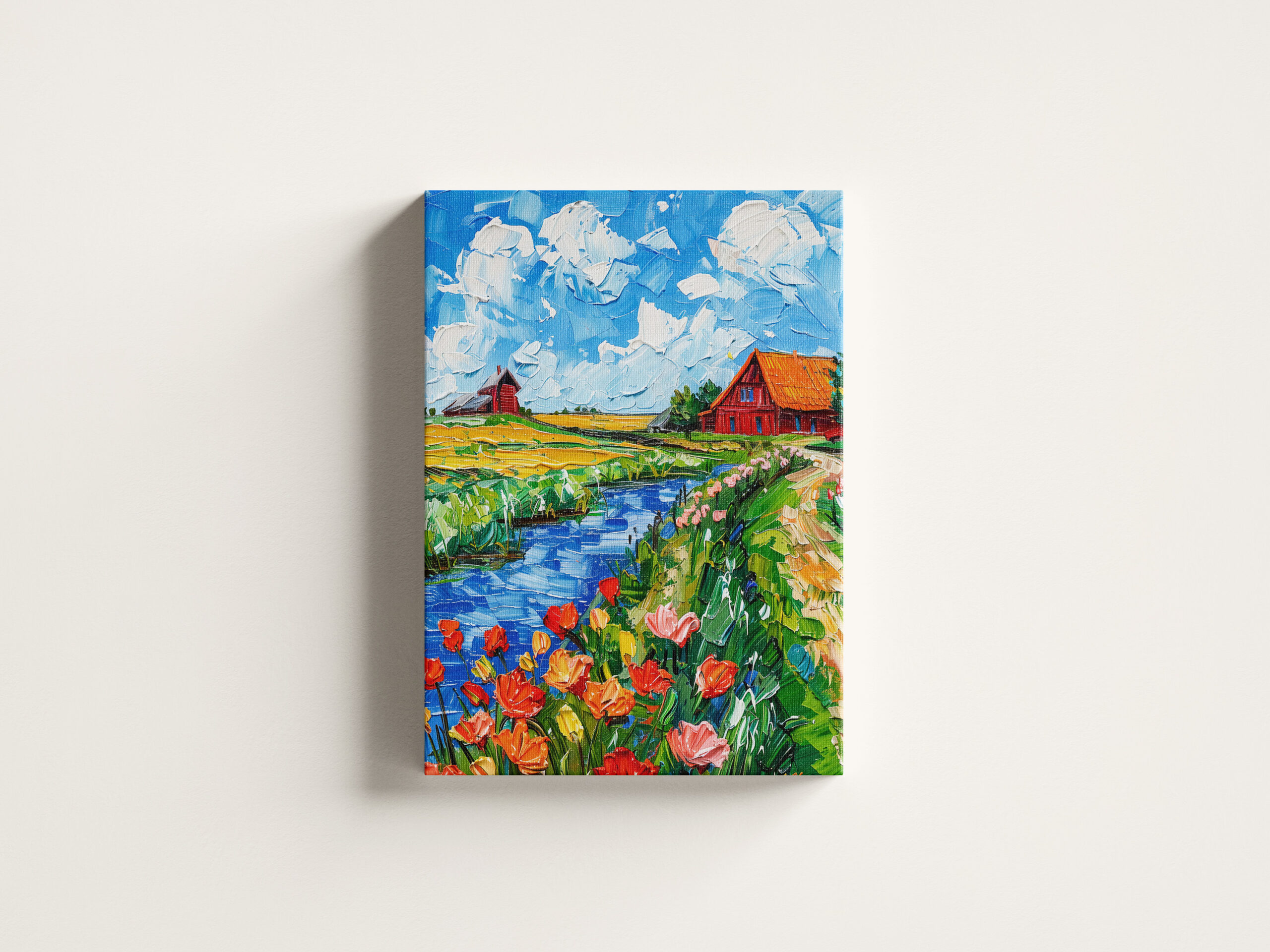 raxxa Canva: Tulip Fields with Barn and Stream Fantasy Painting – Image 3