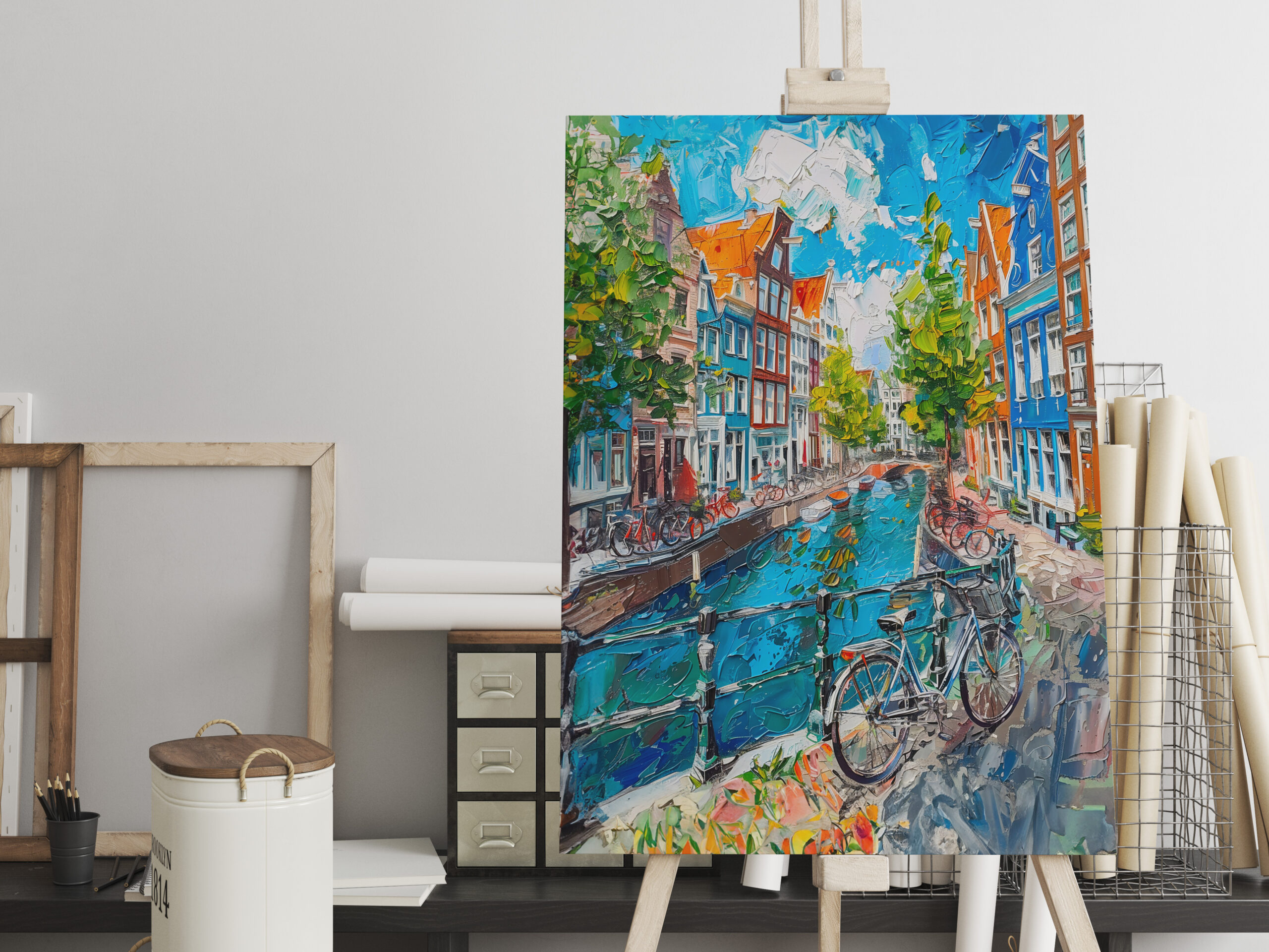 raxxa Canva: Canal with Bicycles and Colorful Houses Painting – Bild 2