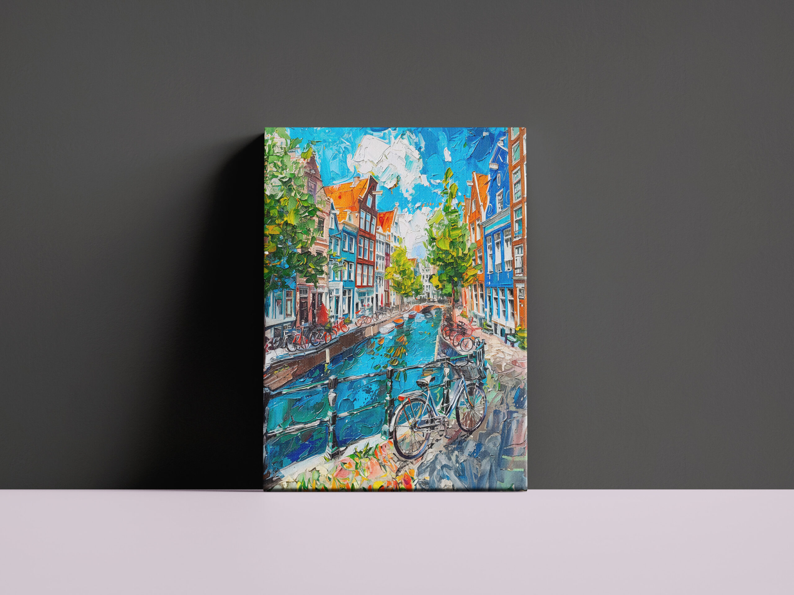 raxxa Canva: Canal with Bicycles and Colorful Houses Painting