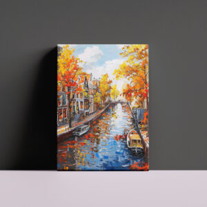 raxxa Canva: Autumn Canal with Boats and Colorful Houses Painting