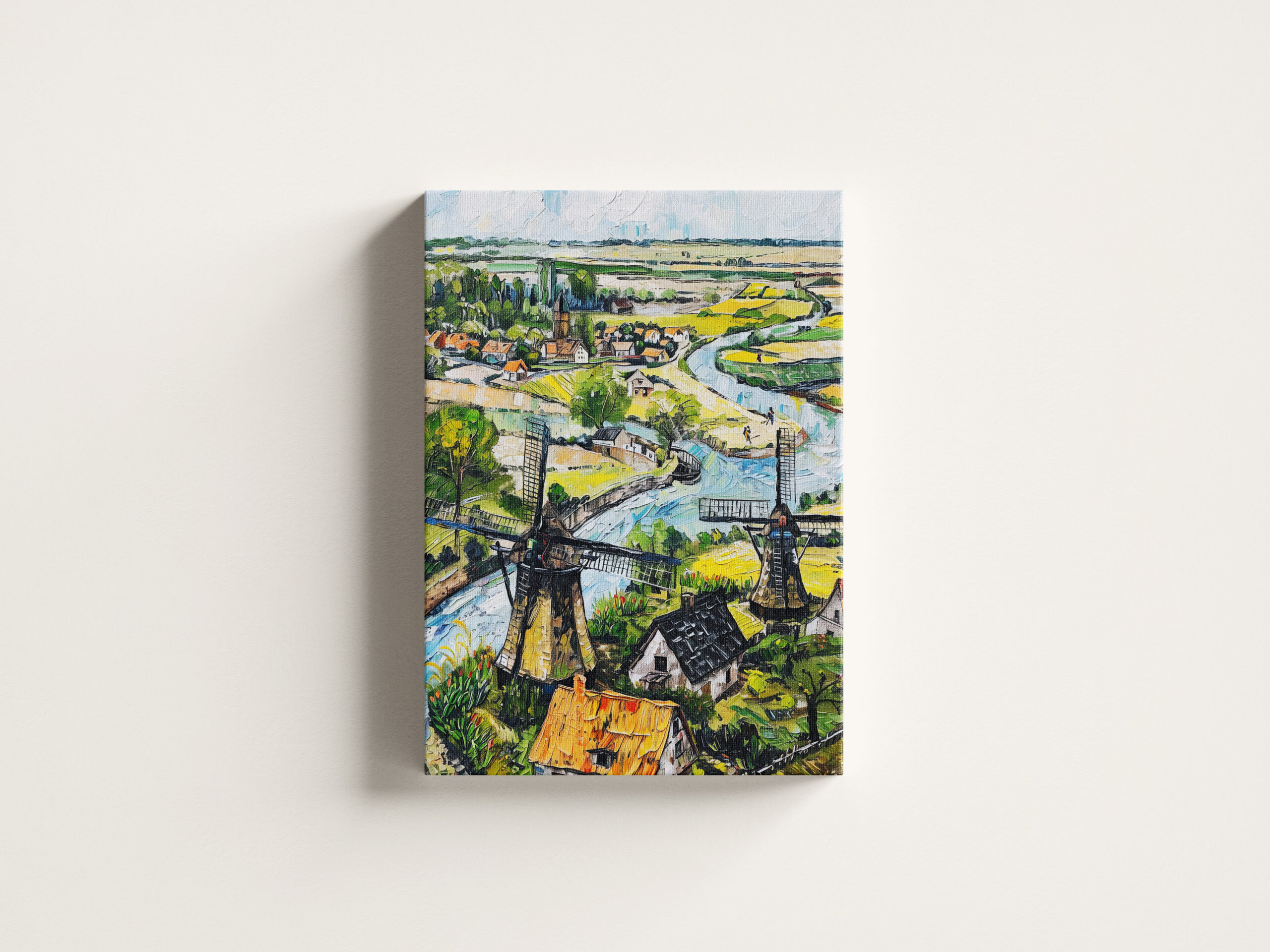 raxxa Canva: Windmills and Church by River Fantasy Painting – Bild 3