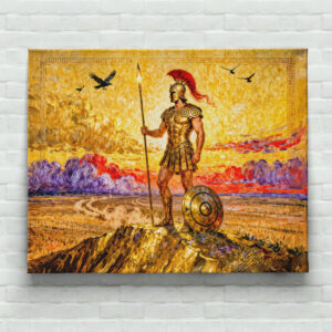raxxa Canva: Ares in Armor Standing on Mountain with Spear