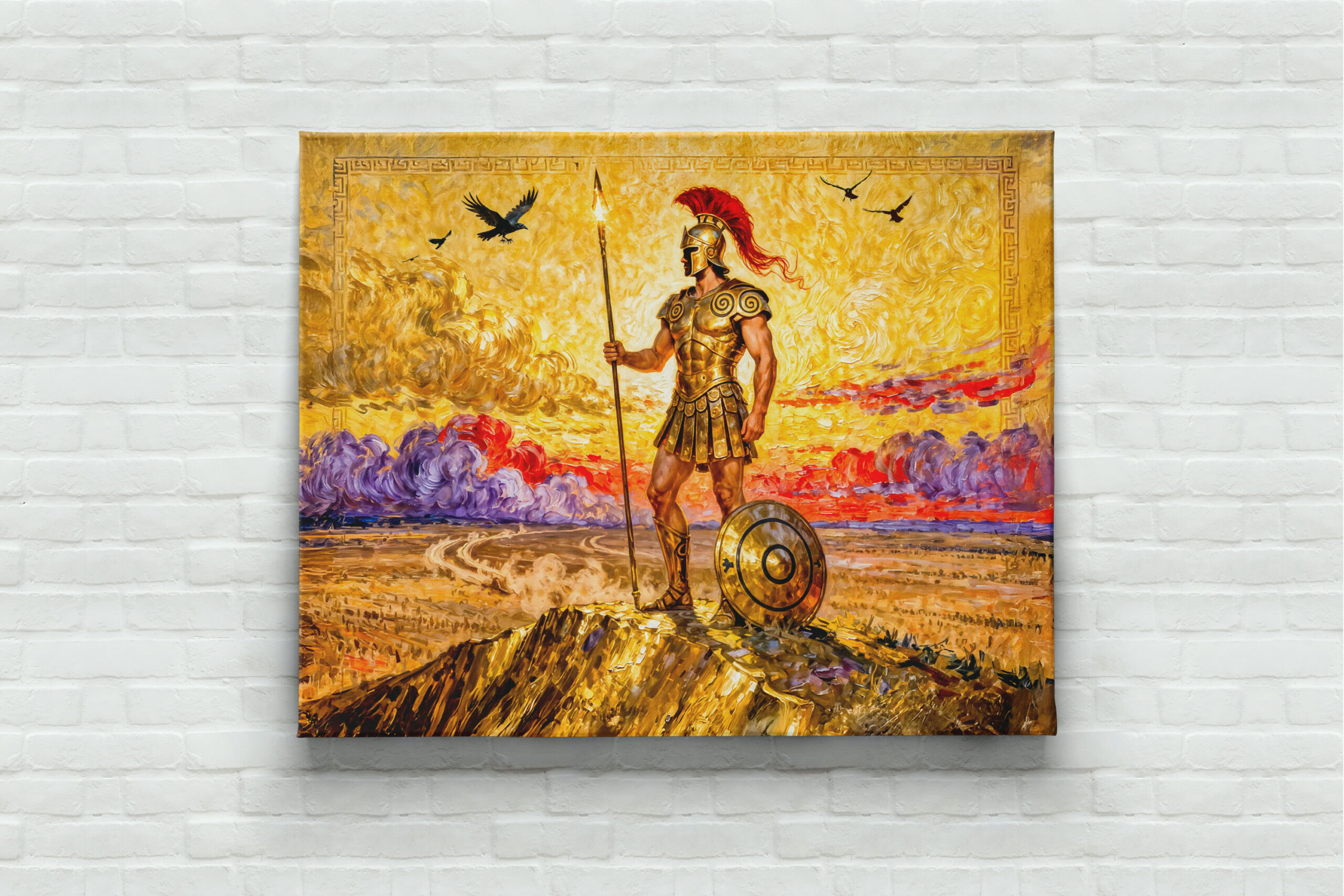 raxxa Canva: Ares in Armor Standing on Mountain with Spear