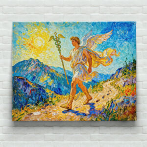 raxxa Canva: Hermes with Winged Staff and Sandals Walking a Sacred Path