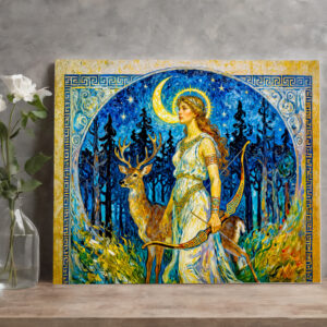 raxxa Canva: Artemis with Deer and Bow in a Starry Forest Night